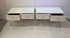Pair of Bedside Tables in White Lacquer by Rougier