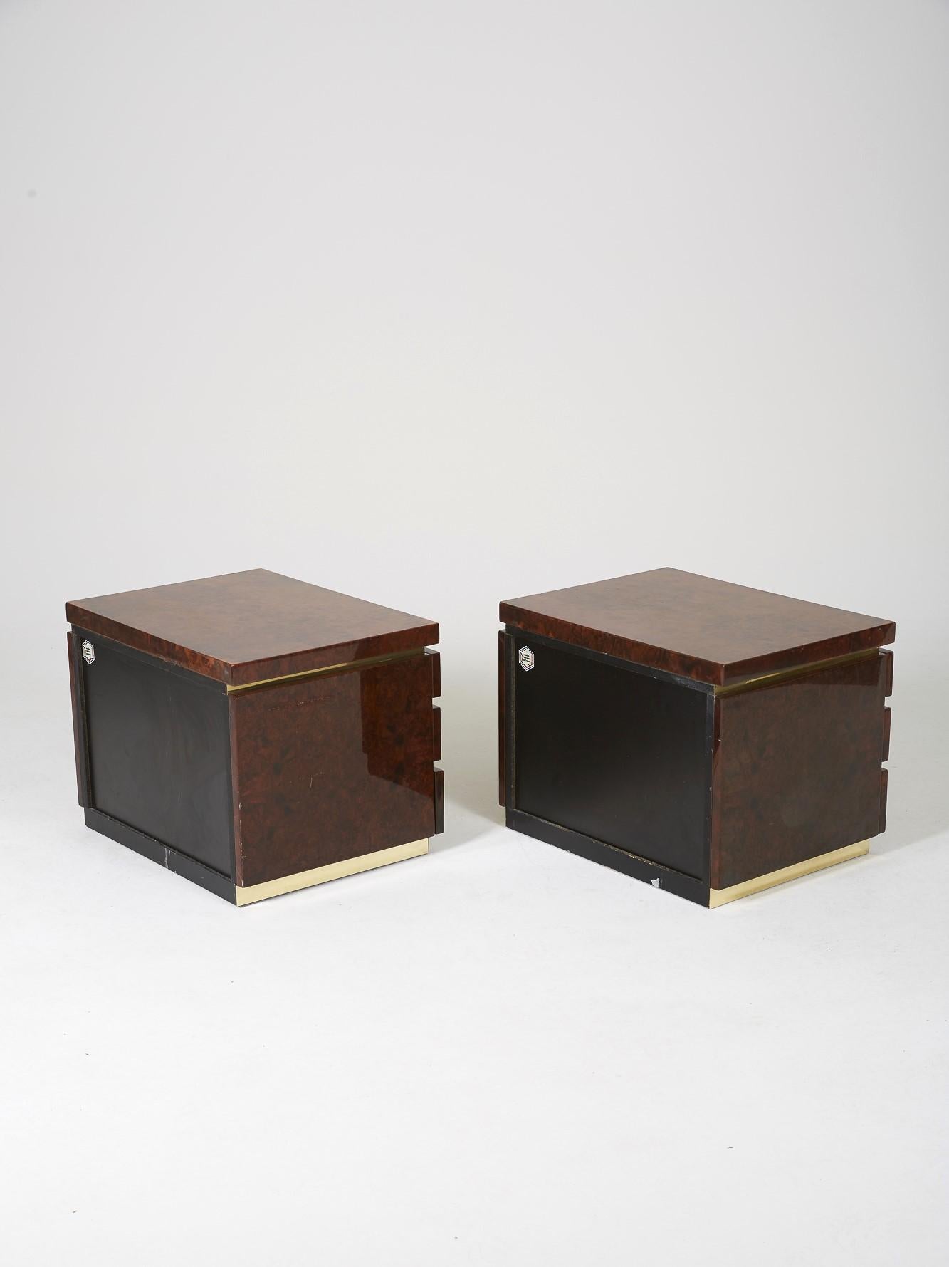 Brass Pair of Bedside Tables Jean Claude Mahey, 1970s 