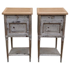 Pair of bedside tables – Louis XVI Style – Painted wood, oak, brass, porcelain