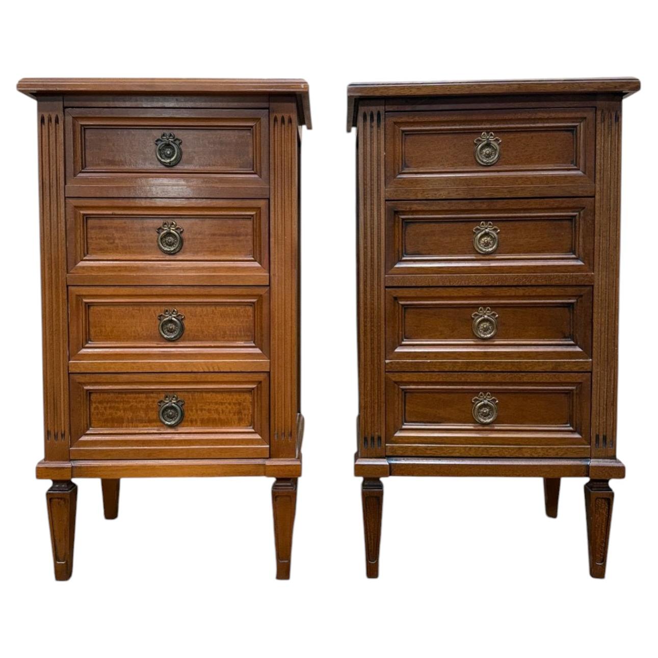 Pair of bedside tables – Louis XVI style – Stained wood and brass – 1970s