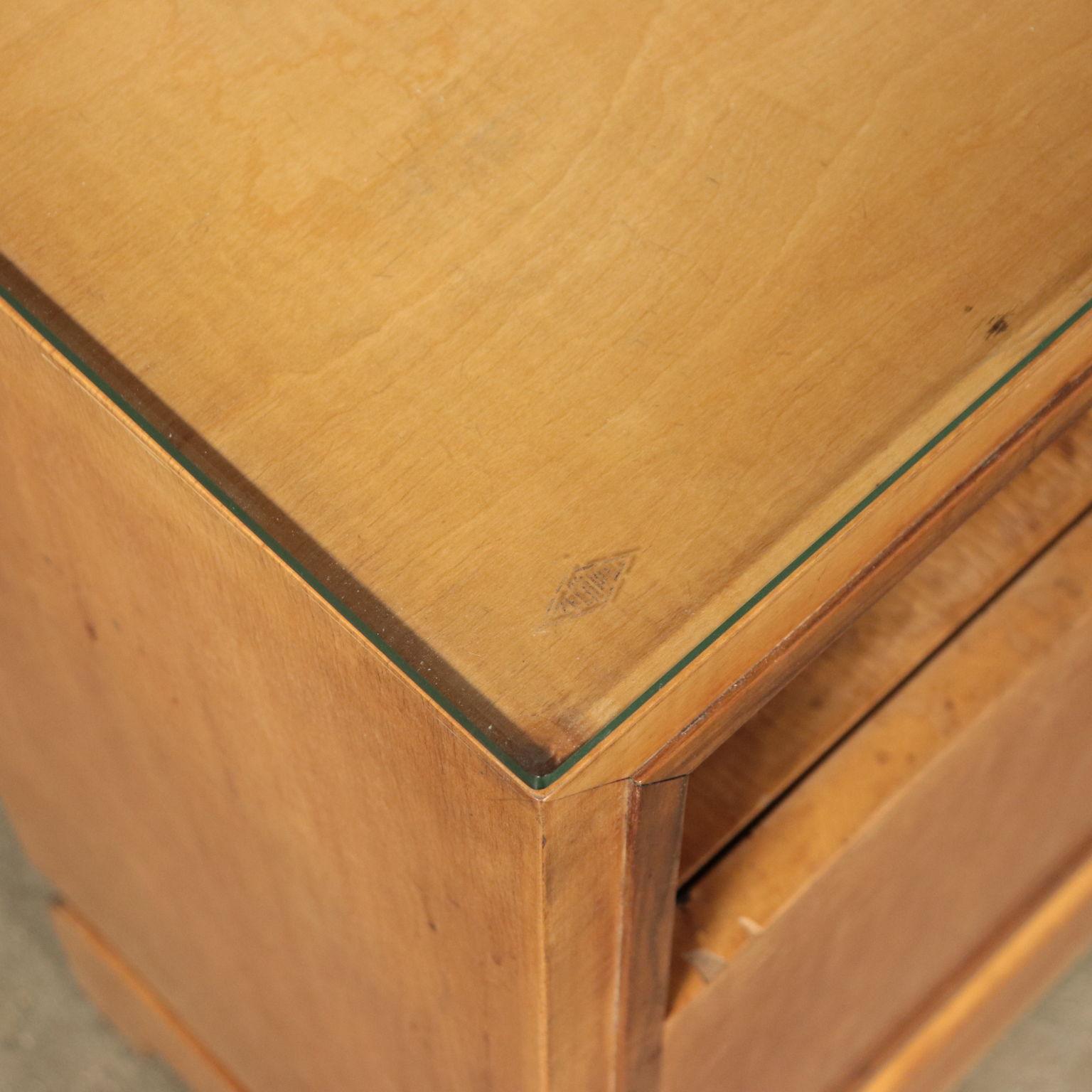 Pair of Bedside Tables Mahogany Veneer Glass, Italy, 1940s In Good Condition In Milano, IT
