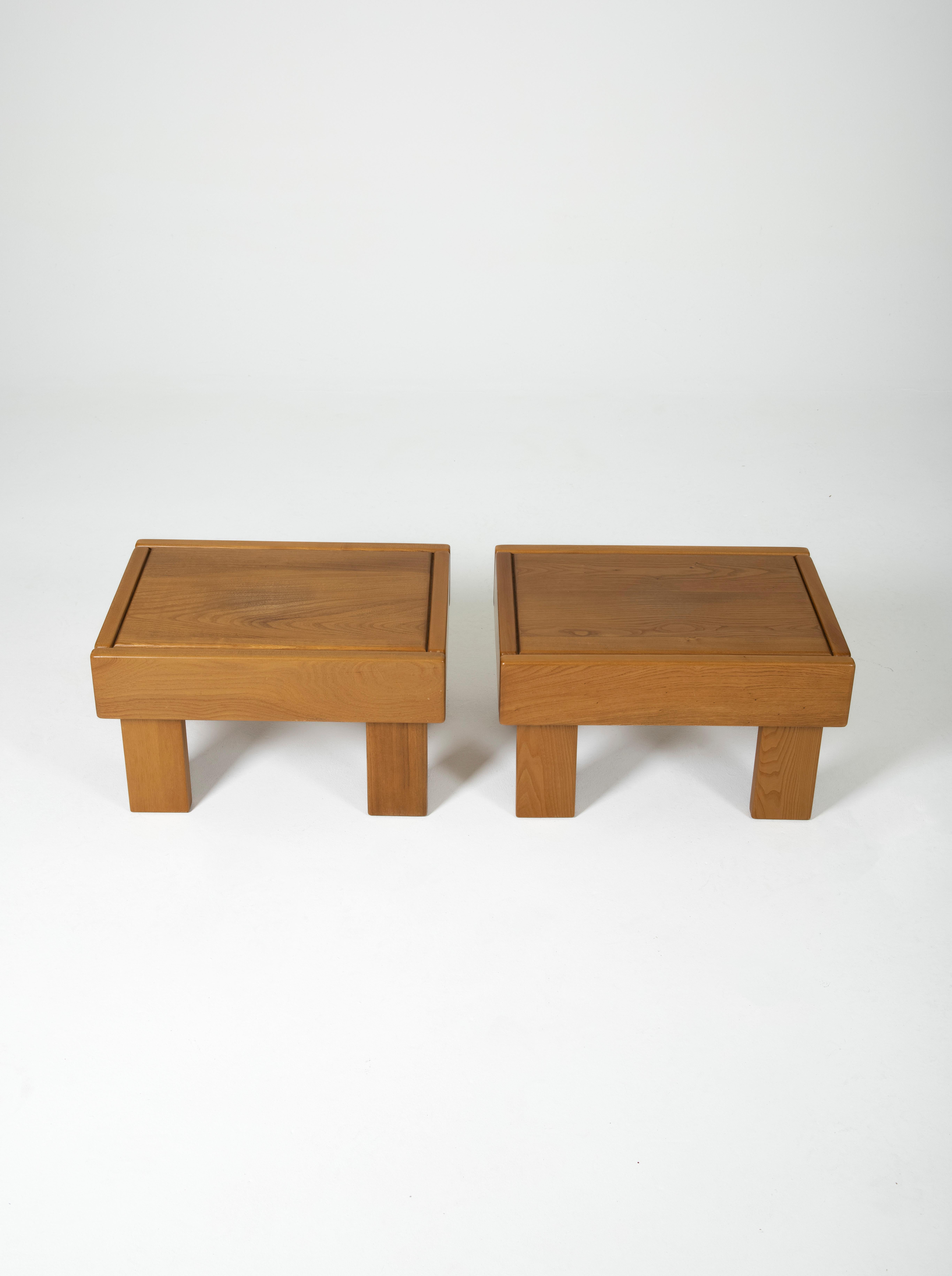 Mid-Century Modern Pair of Bedside Tables Maison Regain in Solid Elm For Sale