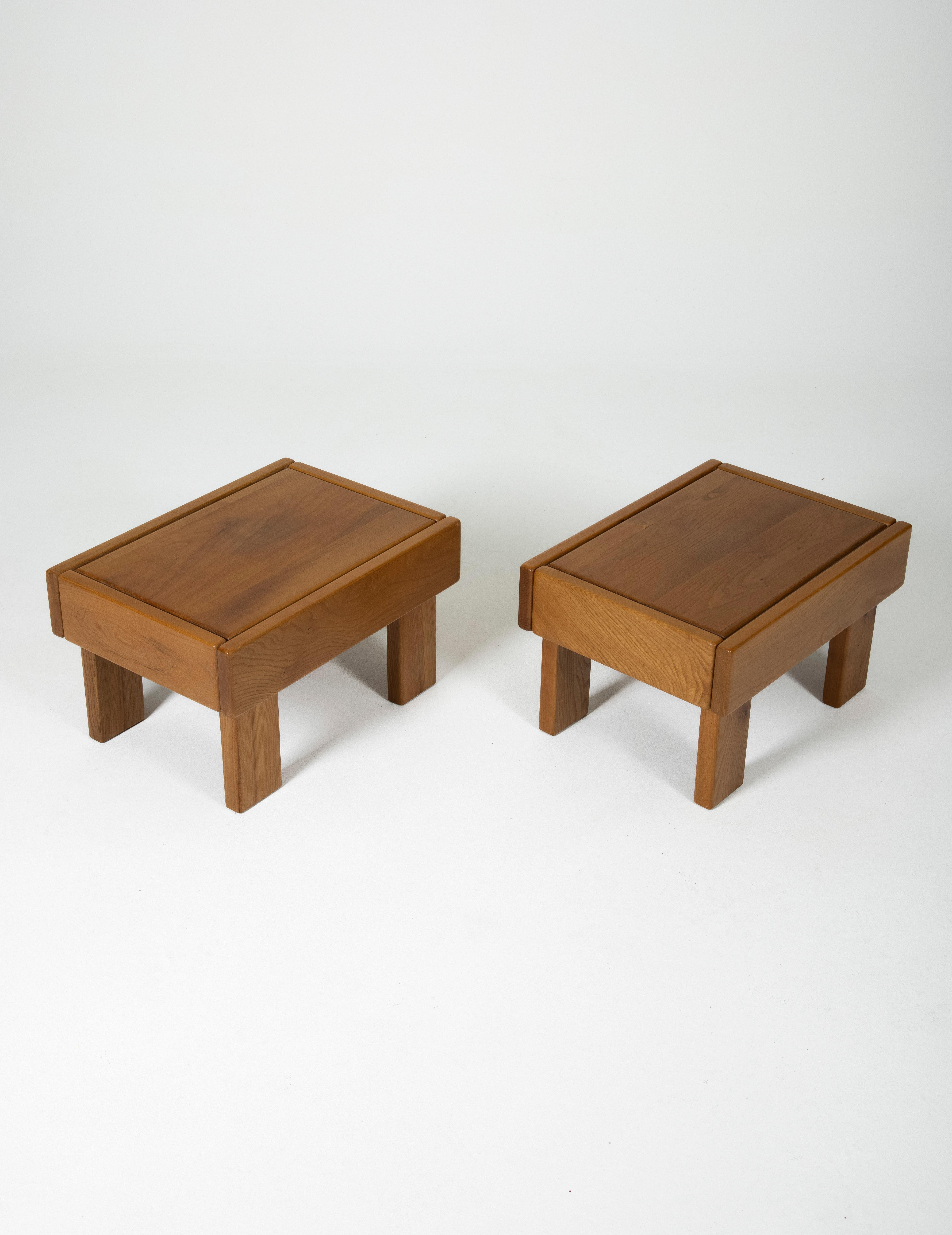 French Pair of Bedside Tables Maison Regain in Solid Elm For Sale
