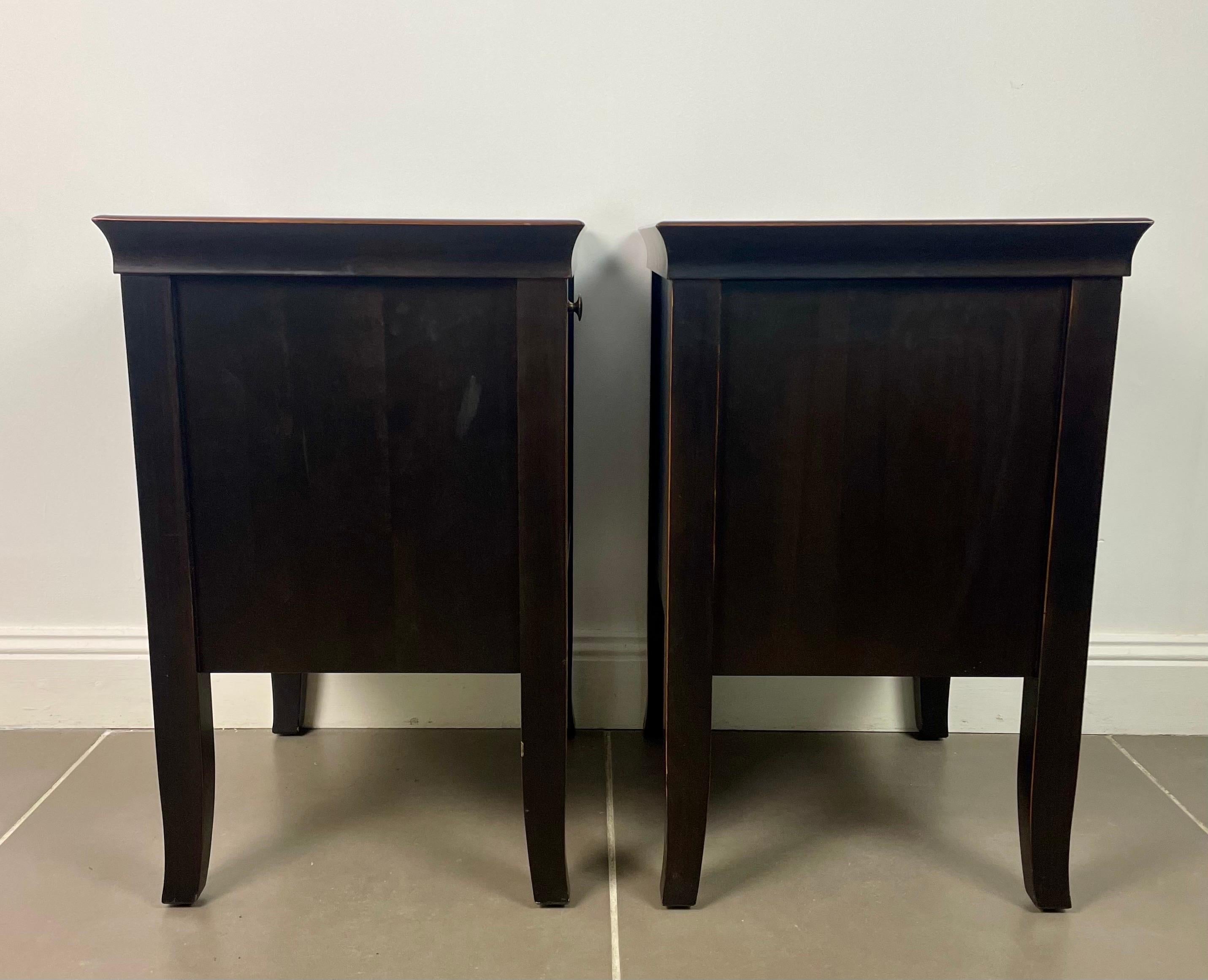 French Pair of bedside tables nightsand black lacquered wood 1950's vintage Asian style For Sale