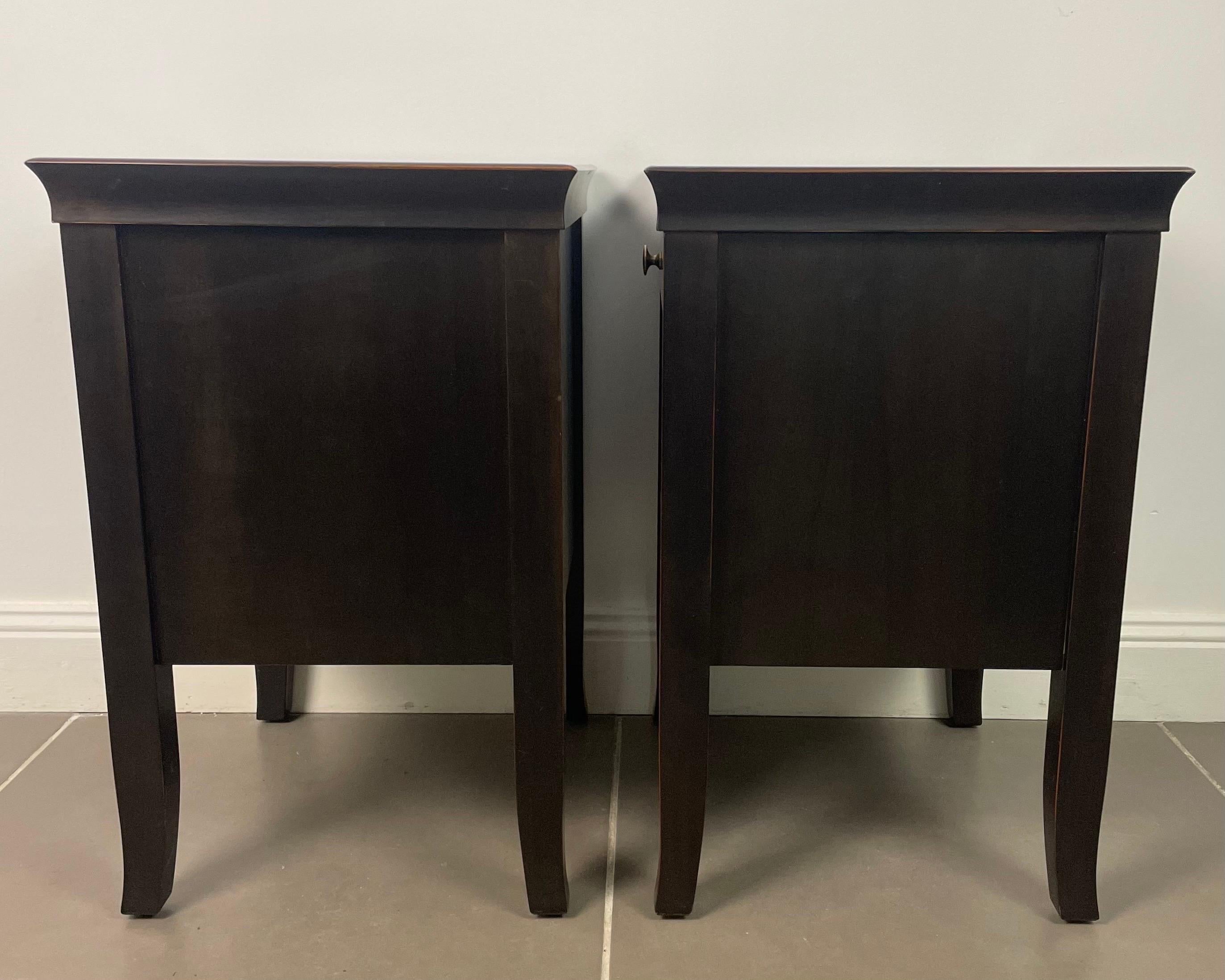Lacquered Pair of bedside tables nightsand black lacquered wood 1950's vintage Asian style For Sale