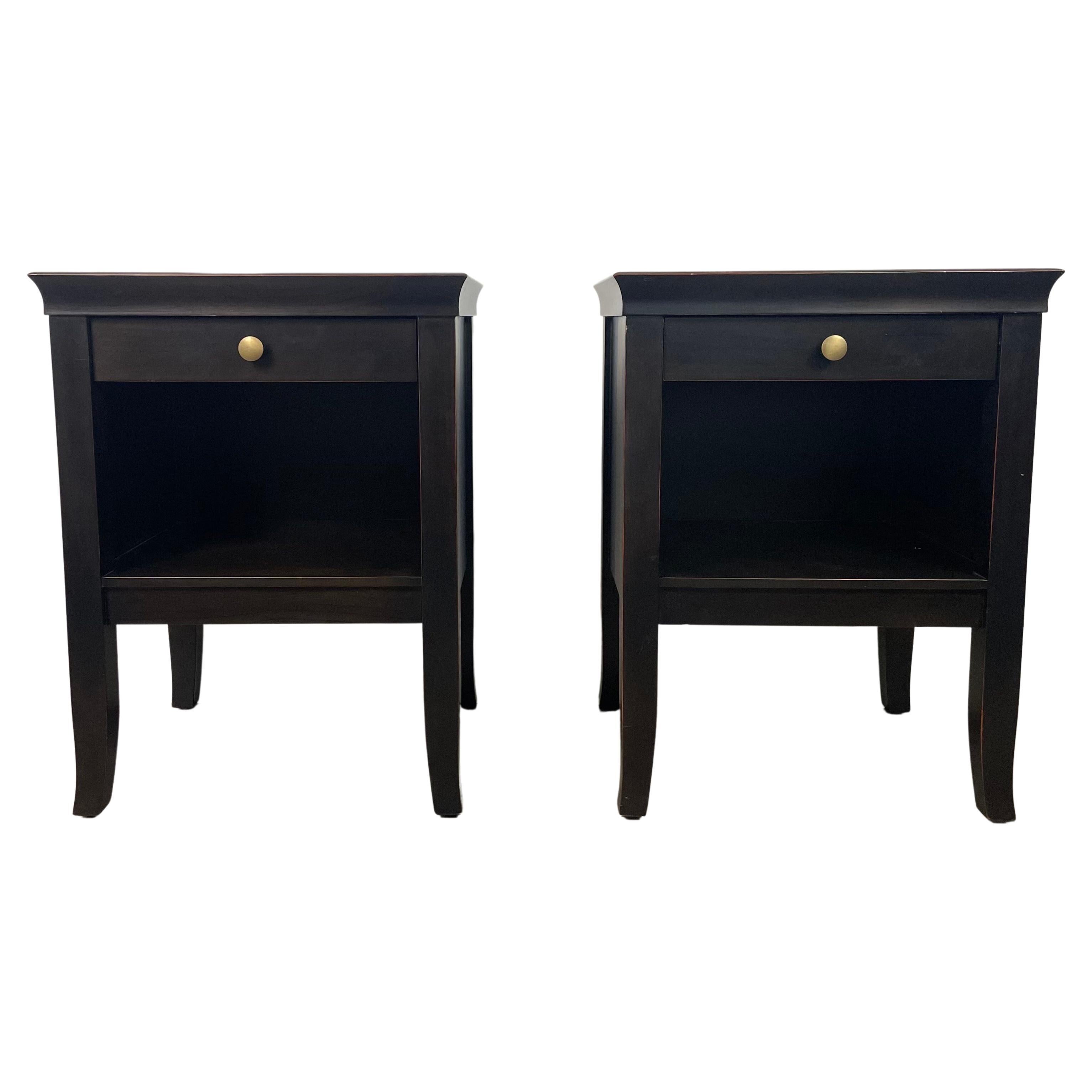 Pair of bedside tables nightsand black lacquered wood 1950's vintage Asian style For Sale