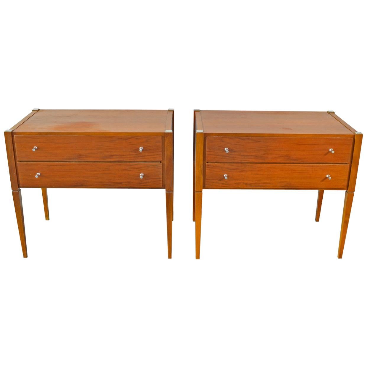 Pair of Bedside Tables Nightstands Made of Red, Brown Cherrywood, 1960s France