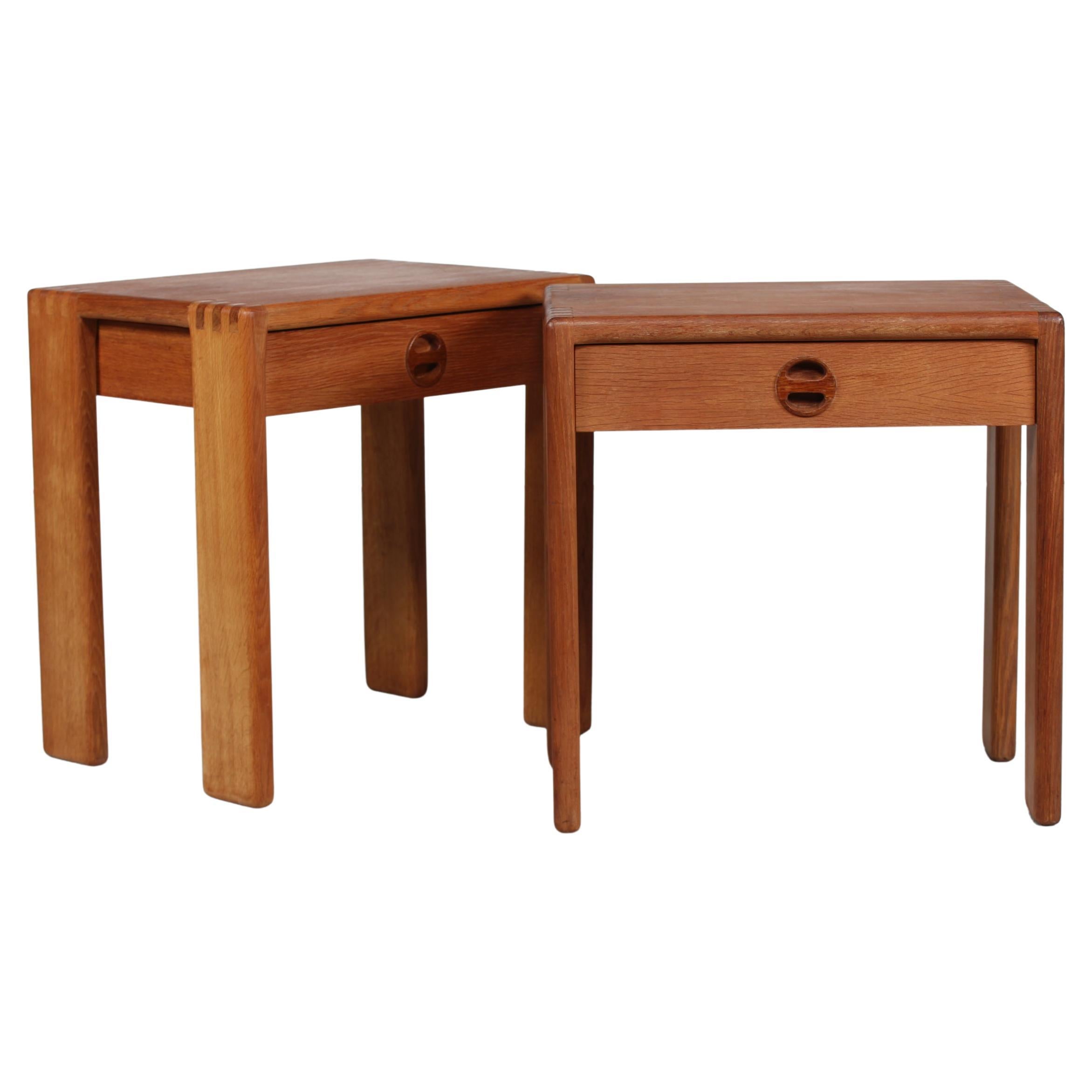 Pair of Bedside Tables Nightstands Oak, Esko Pajamies for Asko Finland 1960s For Sale