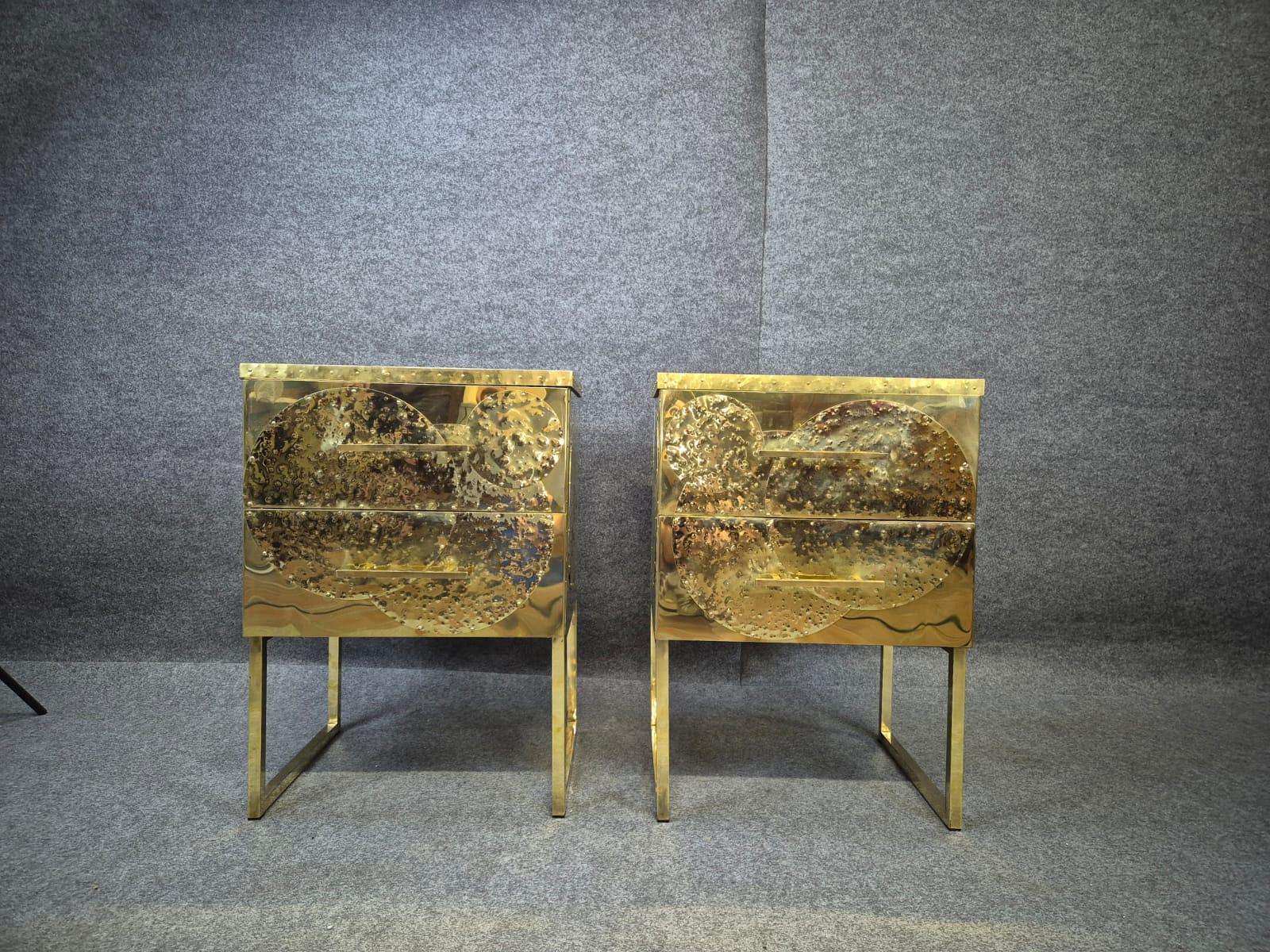 Contemporary set of Hand-Rebutted Brass Nightstands