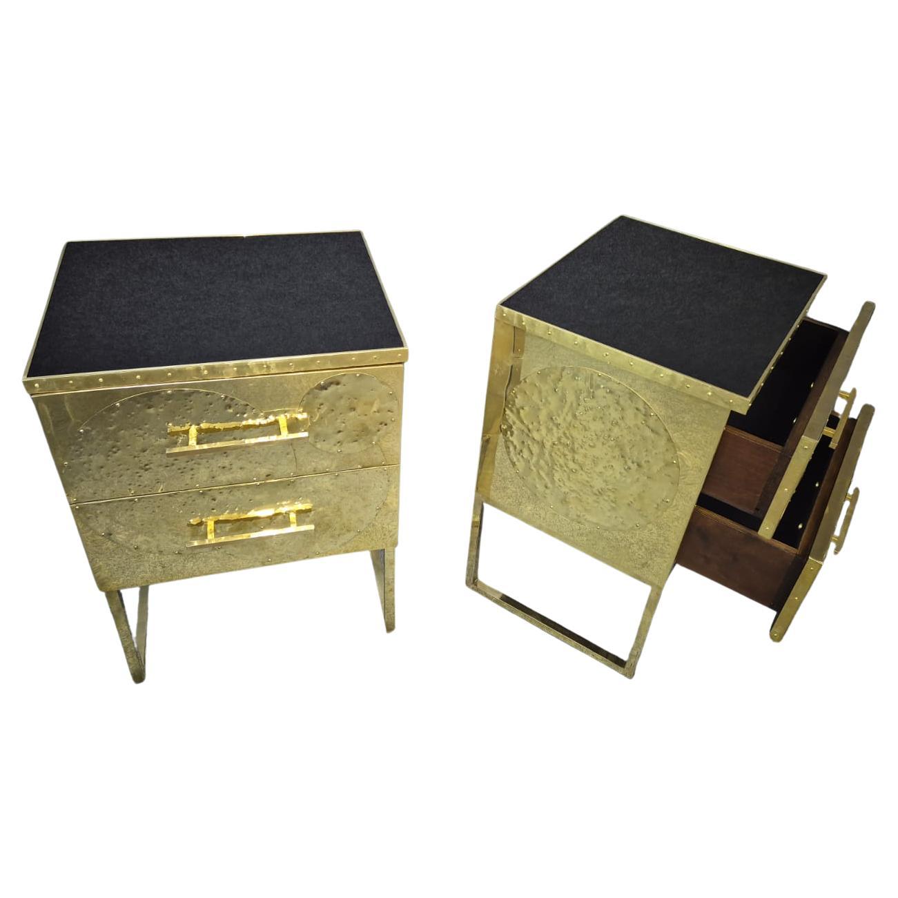 set of Hand-Rebutted Brass Nightstands" available For Sale