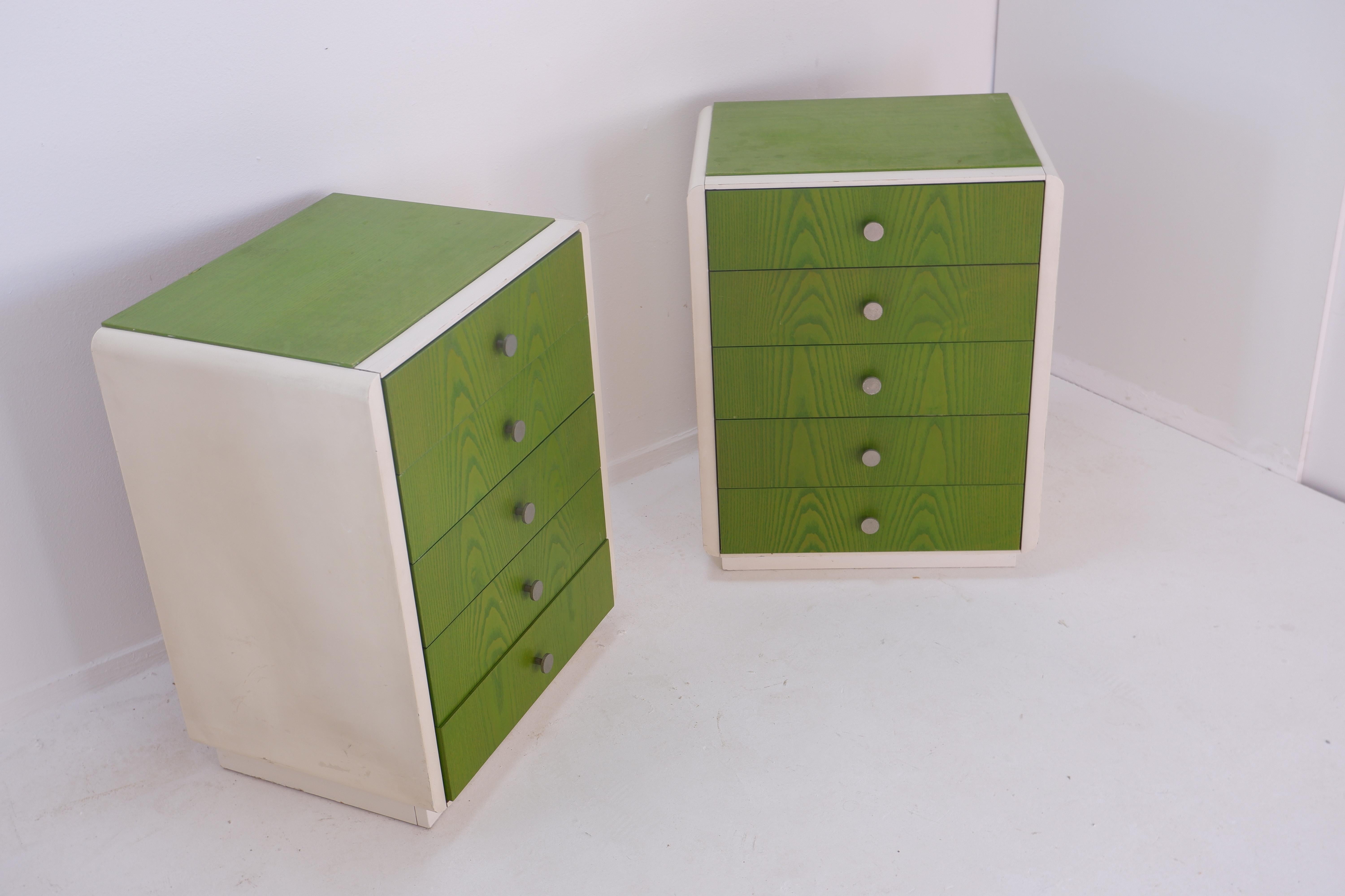 Metal Pair of bedside tables with drawers - 1980s For Sale