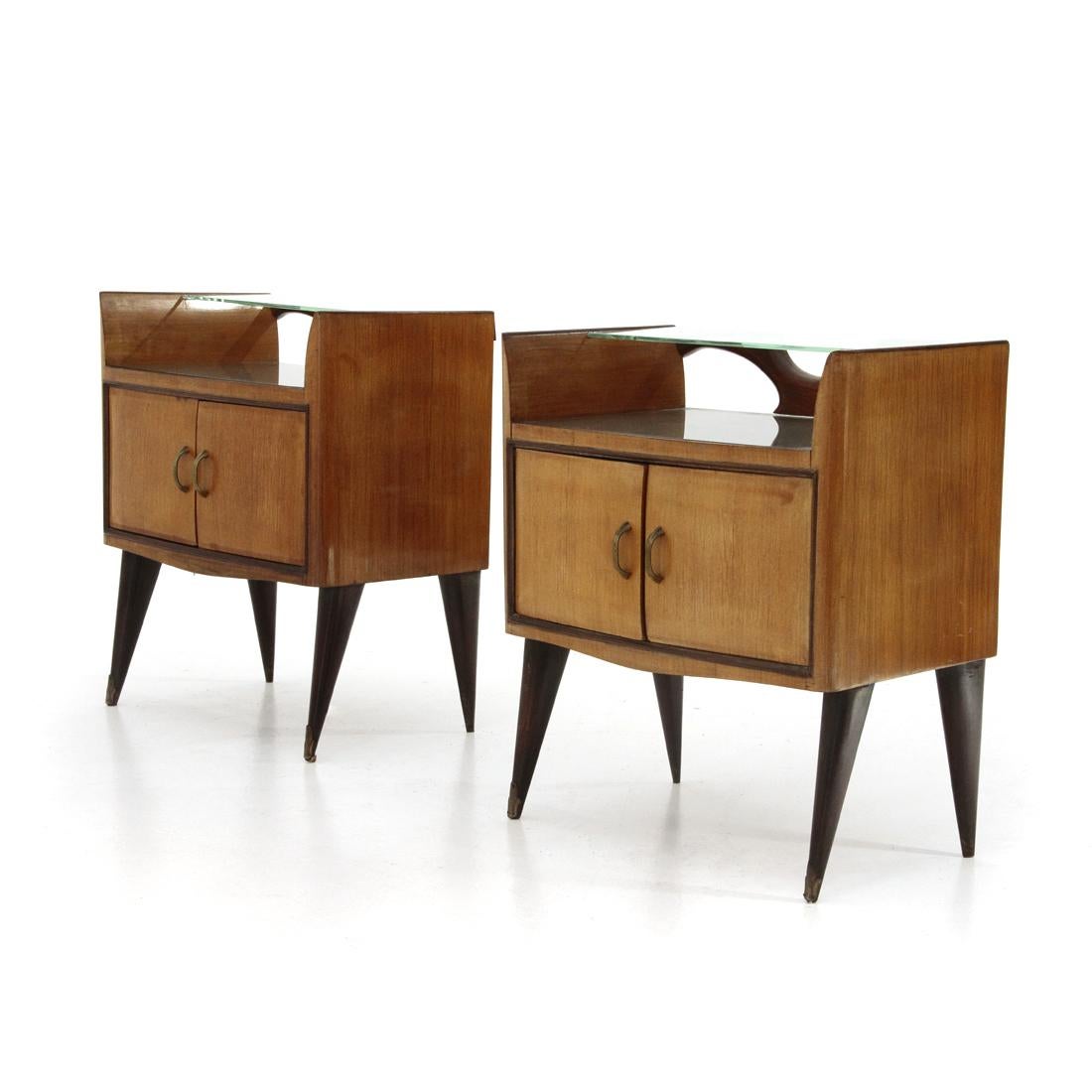 Italian Pair of Bedside Tables with Glass Shelf, 1950s