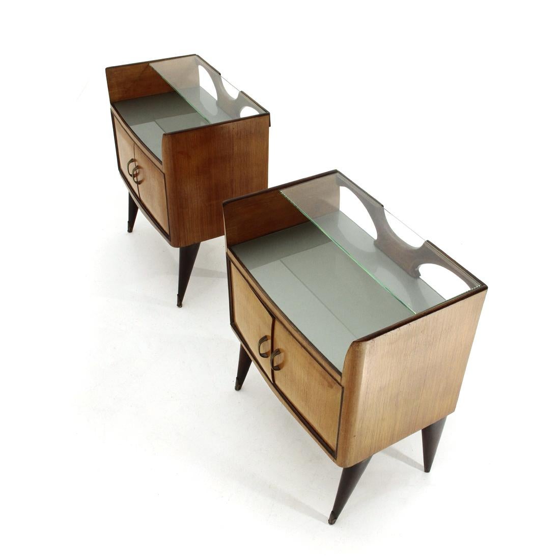 Pair of Bedside Tables with Glass Shelf, 1950s 1