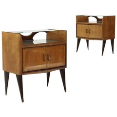 Pair of Bedside Tables with Glass Shelf, 1950s