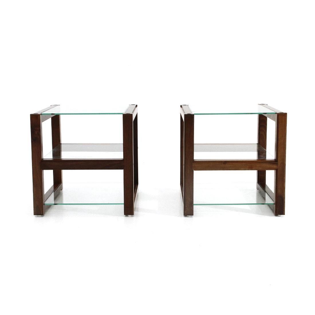 Mid-Century Modern Pair of Bedside Tables with Glass Tops, 1960s