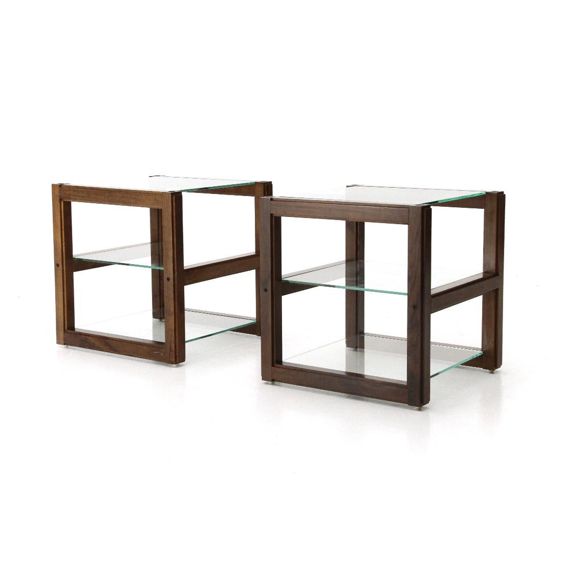 Pair of Bedside Tables with Glass Tops, 1960s 1
