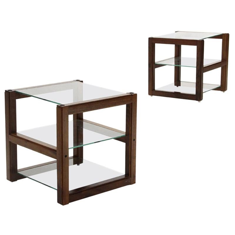Pair of Bedside Tables with Glass Tops, 1960s