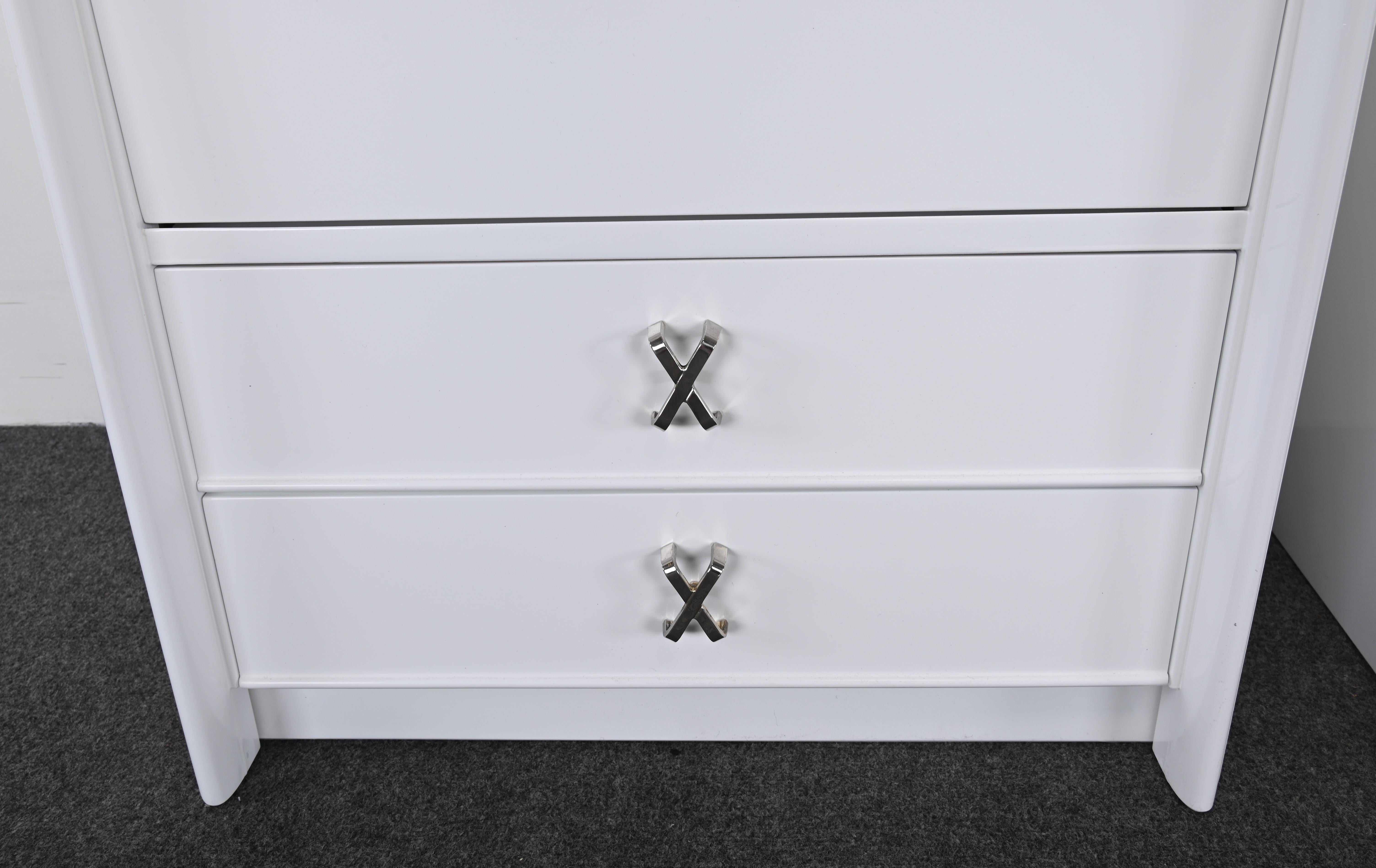 Pair of Bedside Tables with Silver X-Pulls by Paul Frankl, 1950 For Sale 1