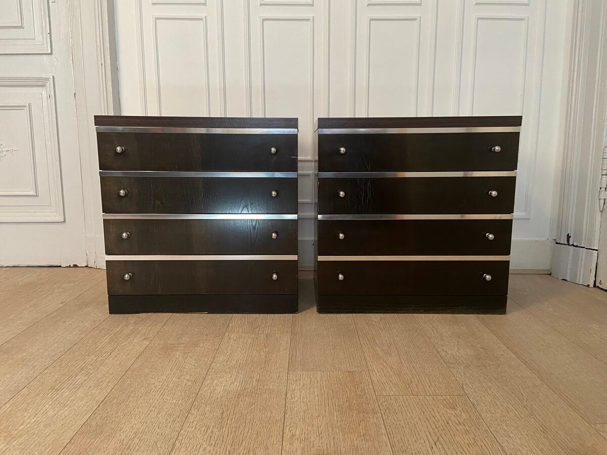 European Pair of Bedside Tables with Wenge Drawers and Silver Ornaments, Belgian, 1960s For Sale