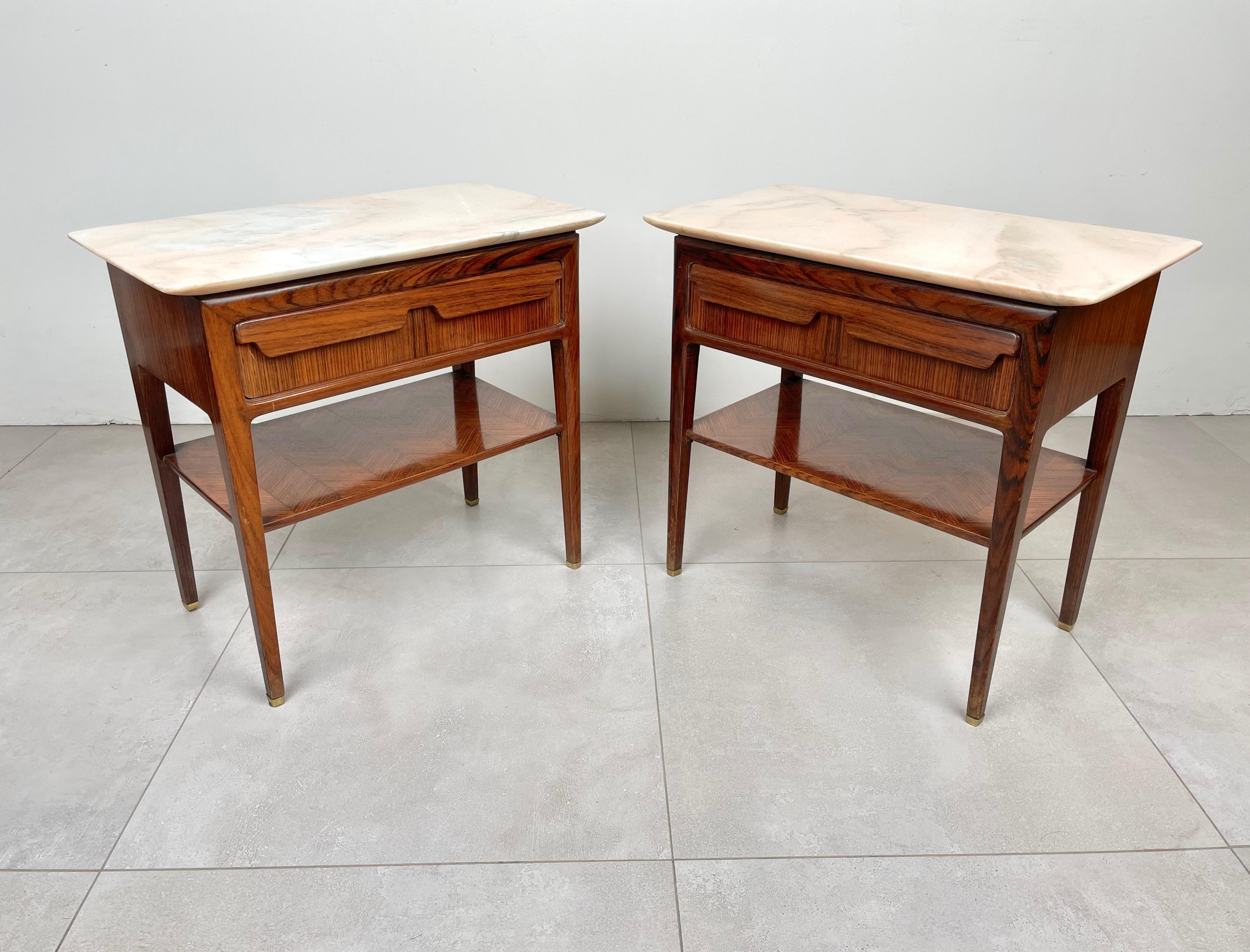 Pair of Bedside Tables Wood and Marble by Vittorio Dassi, Italy 1950s 5