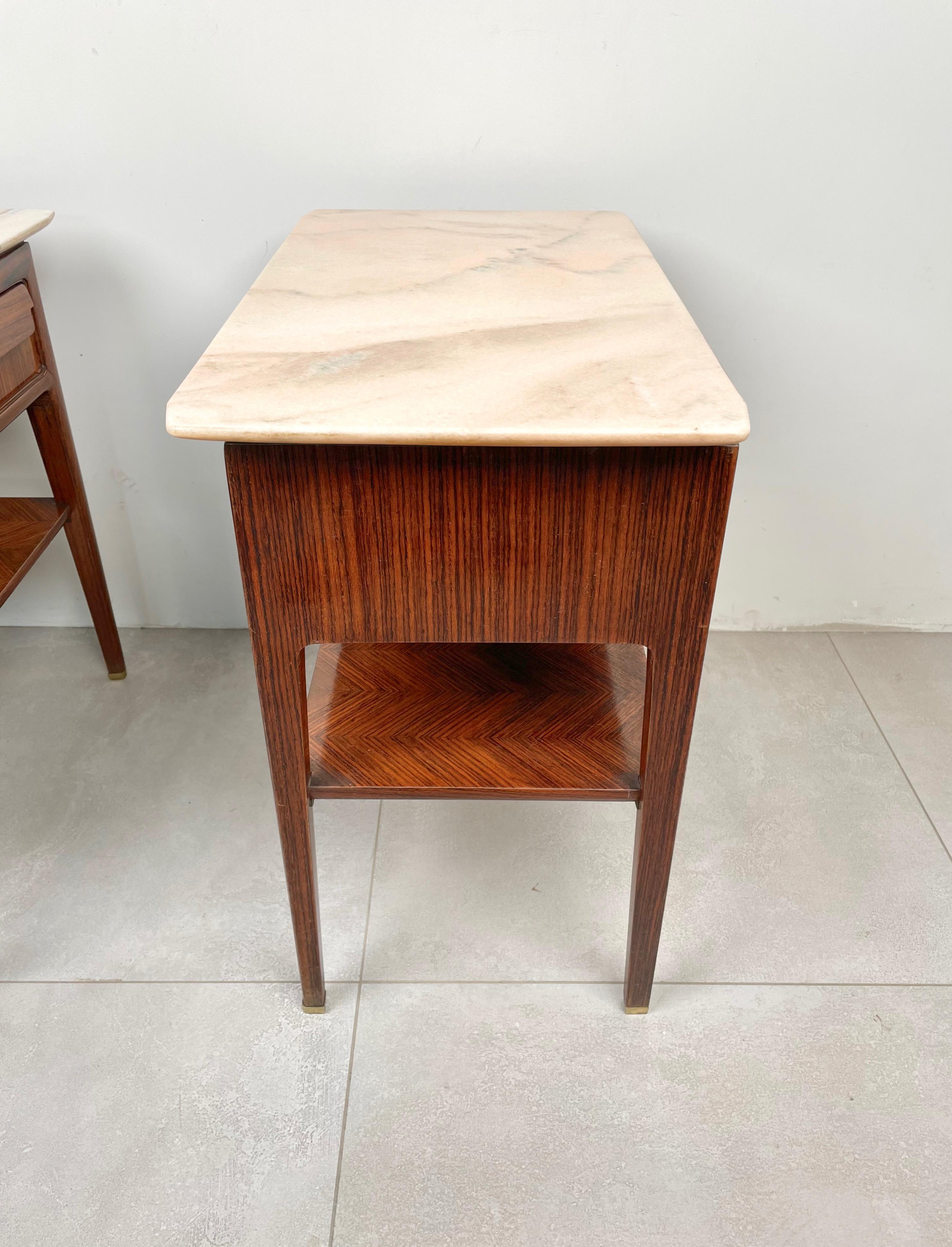 Pair of Bedside Tables Wood and Marble by Vittorio Dassi, Italy 1950s 6