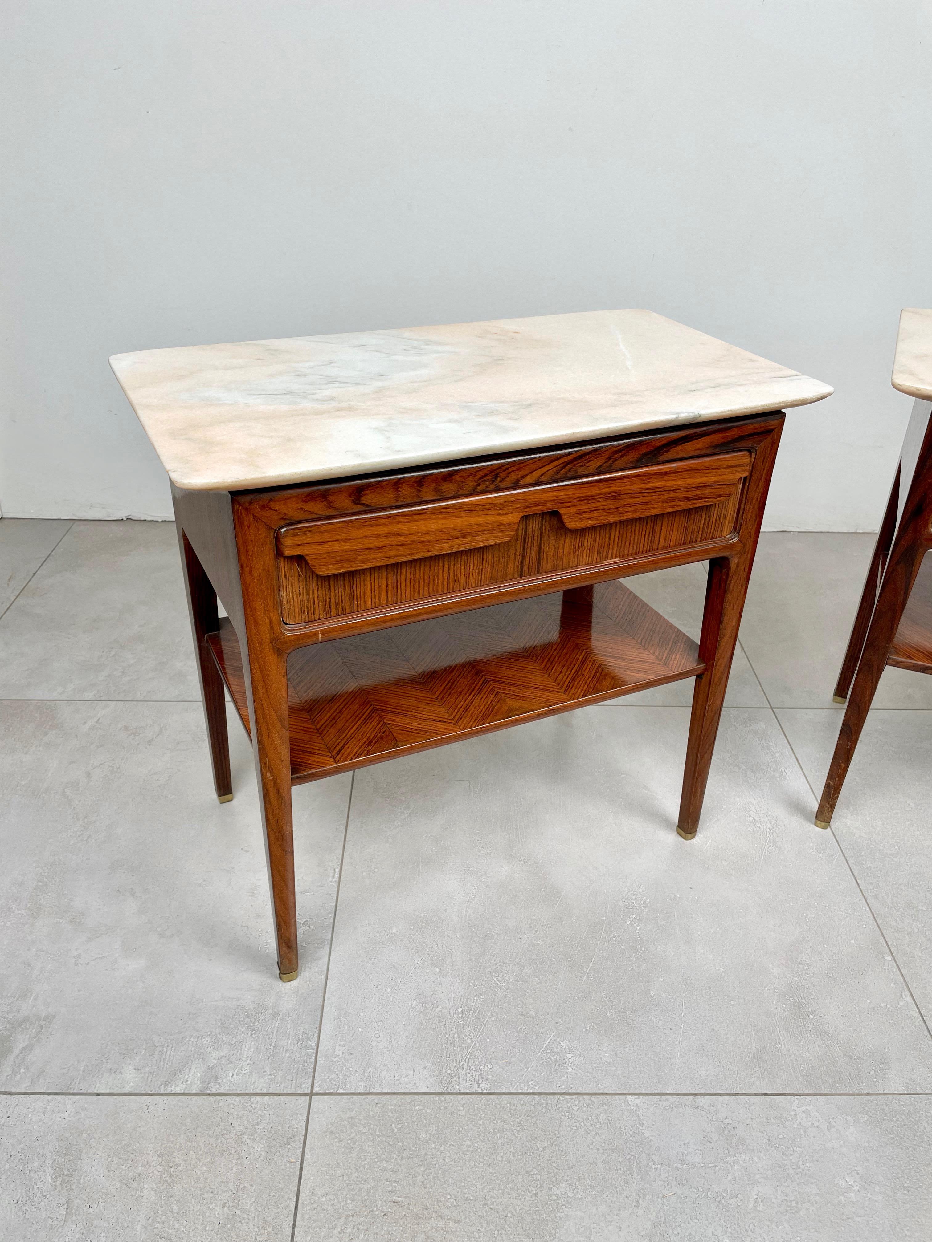 Pair of Bedside Tables Wood and Marble by Vittorio Dassi, Italy 1950s 1