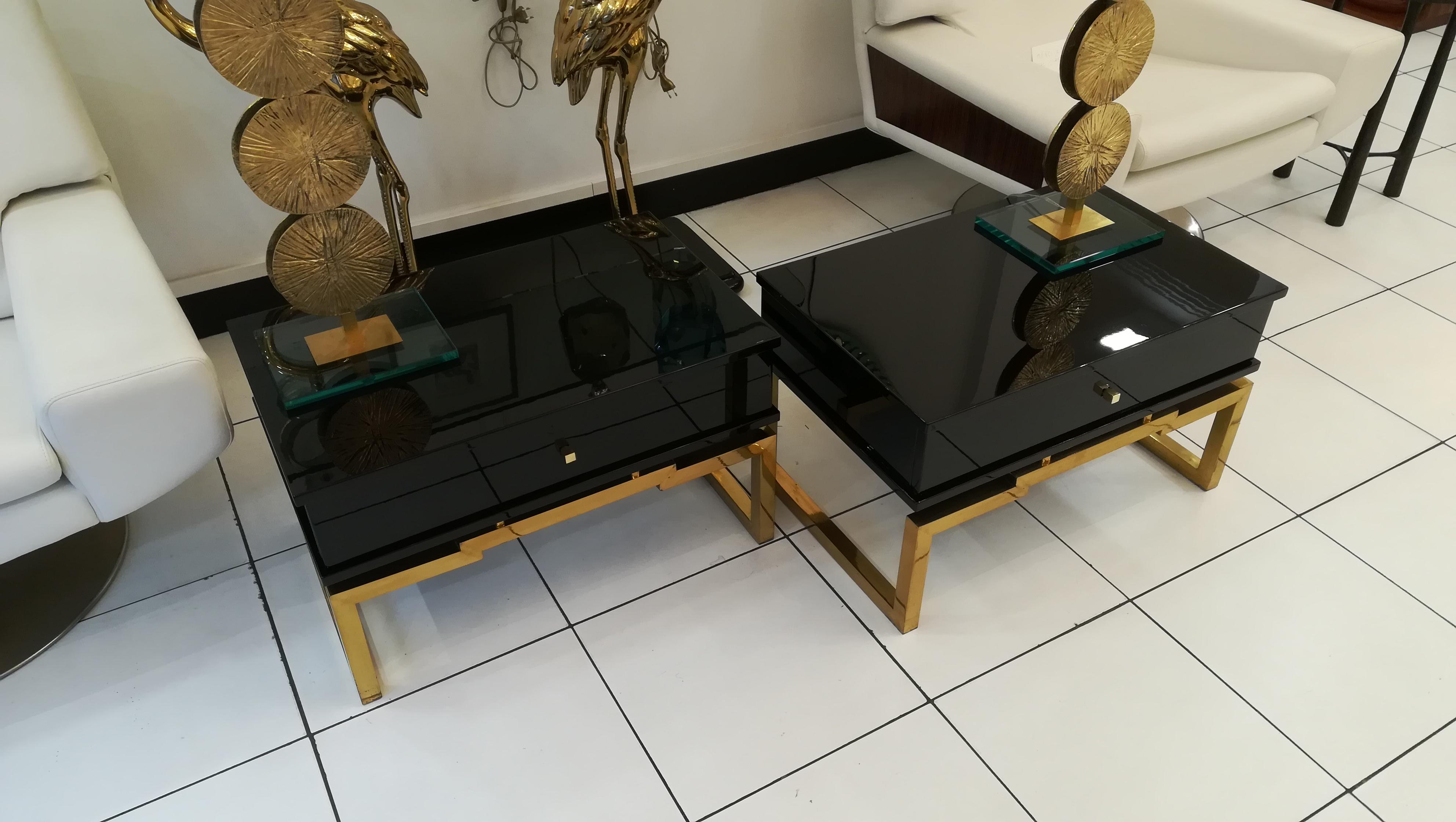 Mid-Century Modern Pair of Bedsides or End Tables in Lacquered Wood, circa 1970