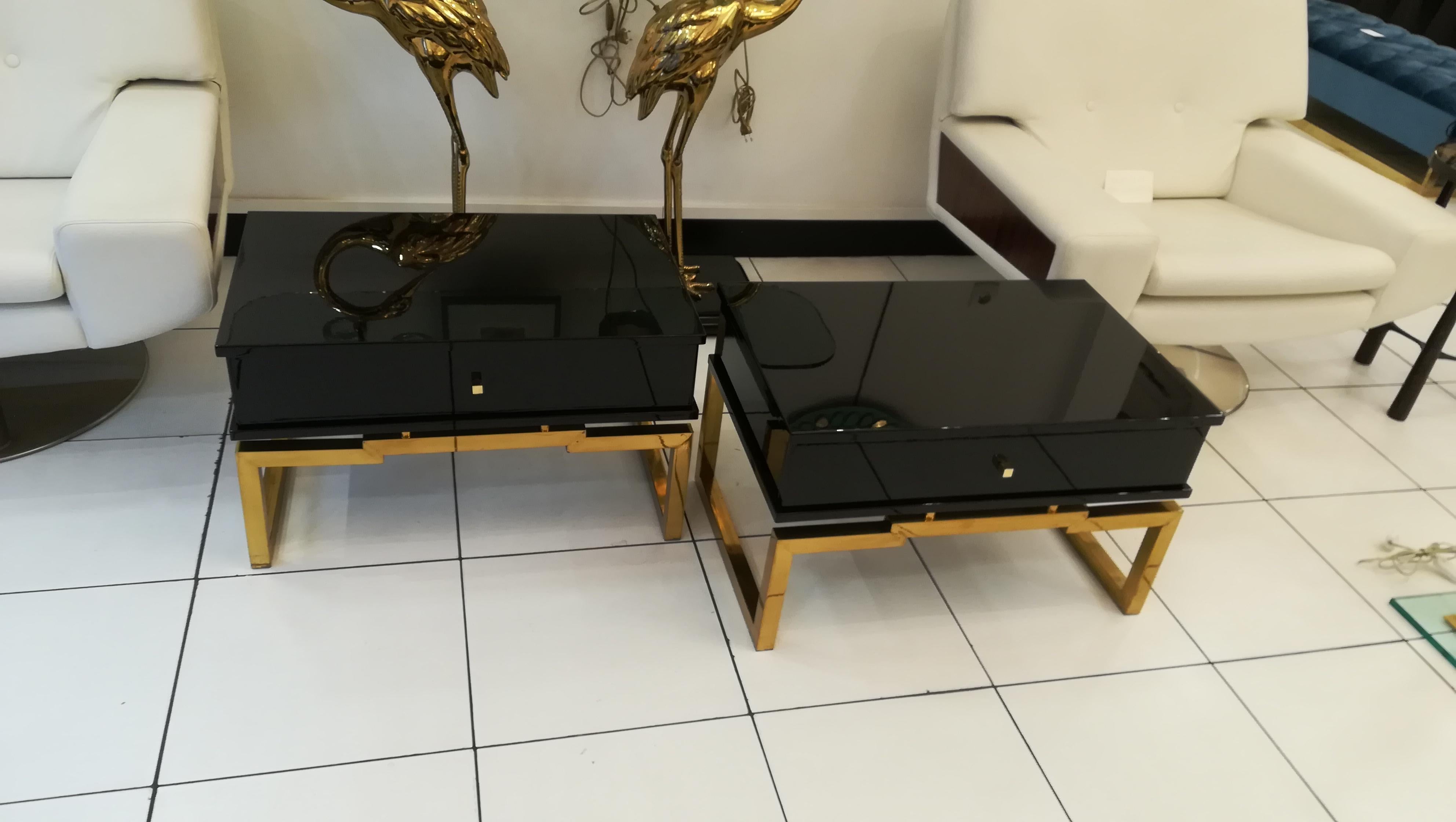 French Pair of Bedsides or End Tables in Lacquered Wood, circa 1970 By Mario Sabot