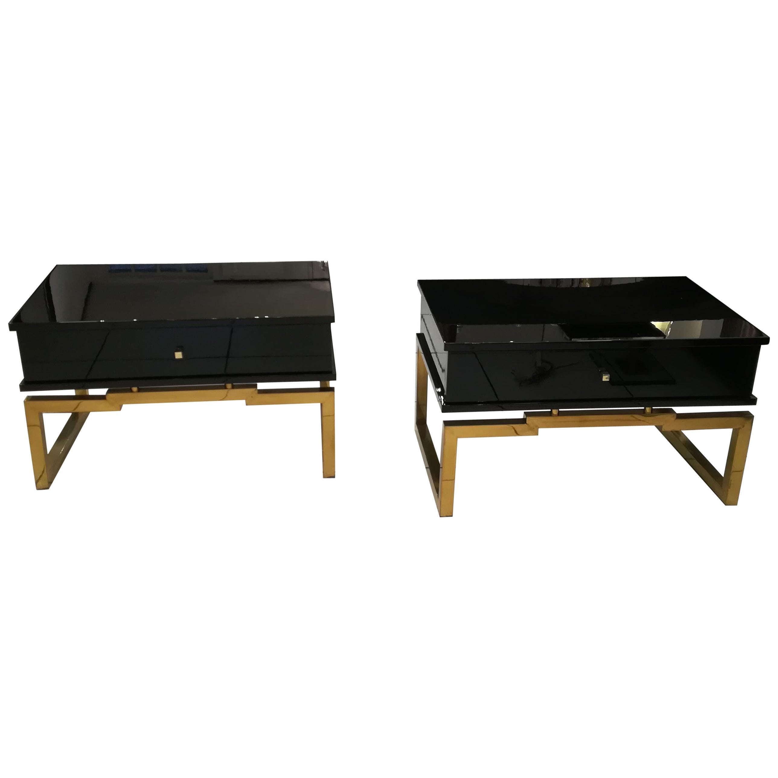 Pair of Bedsides or End Tables in Lacquered Wood, circa 1970