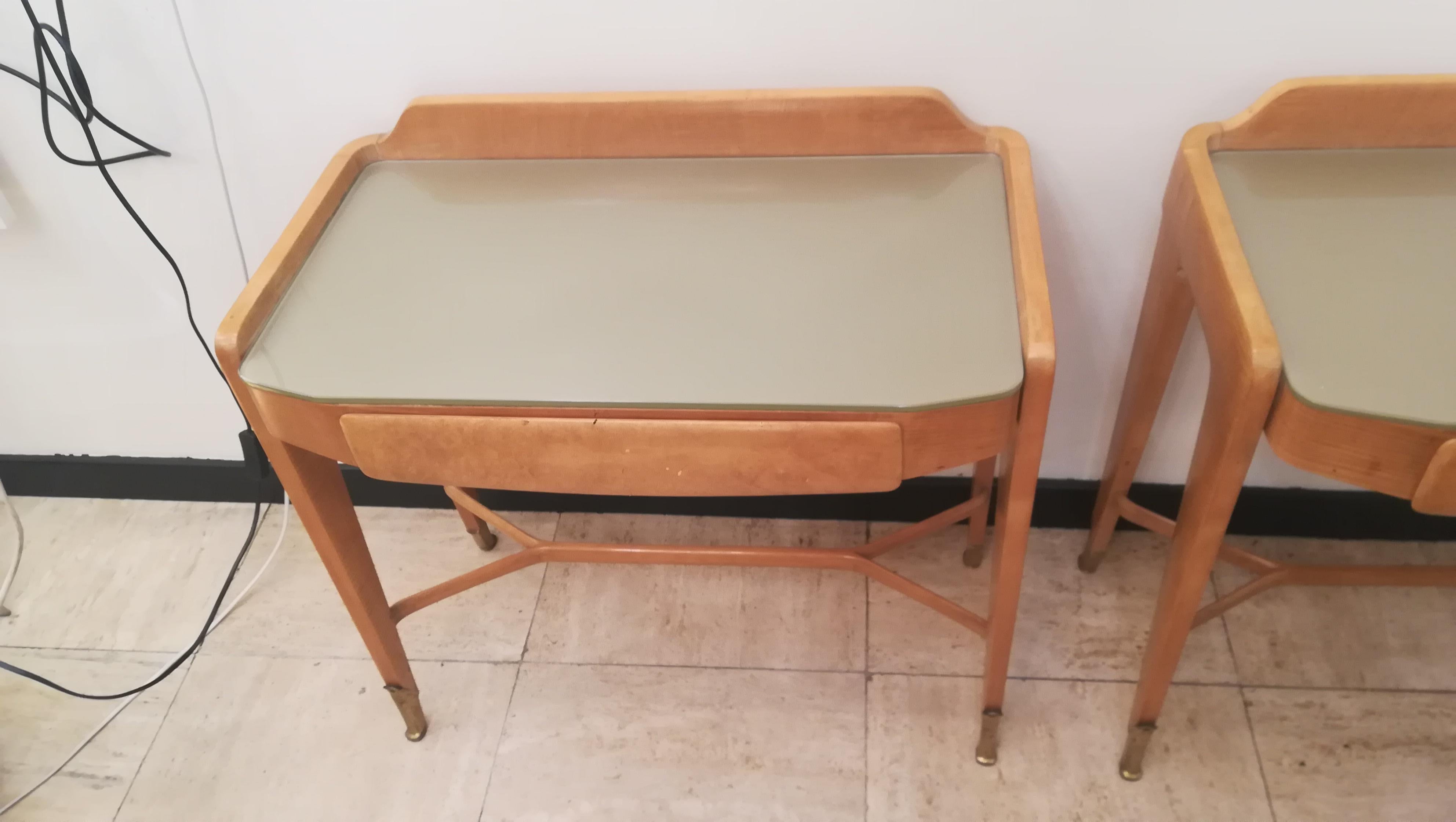 Mid-Century Modern Pair of Bedsides or End Tables in Wood, circa 1950