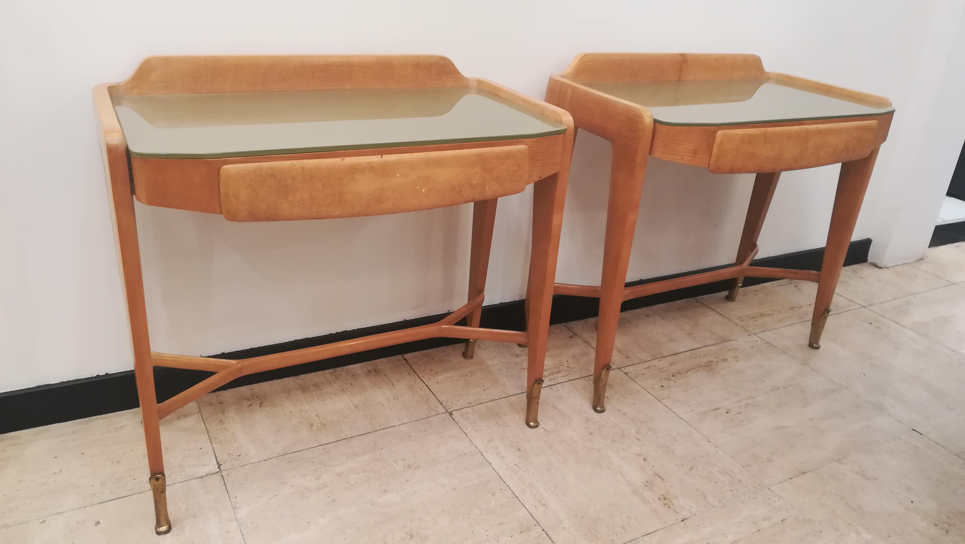 French Pair of Bedsides or End Tables in Wood, circa 1950
