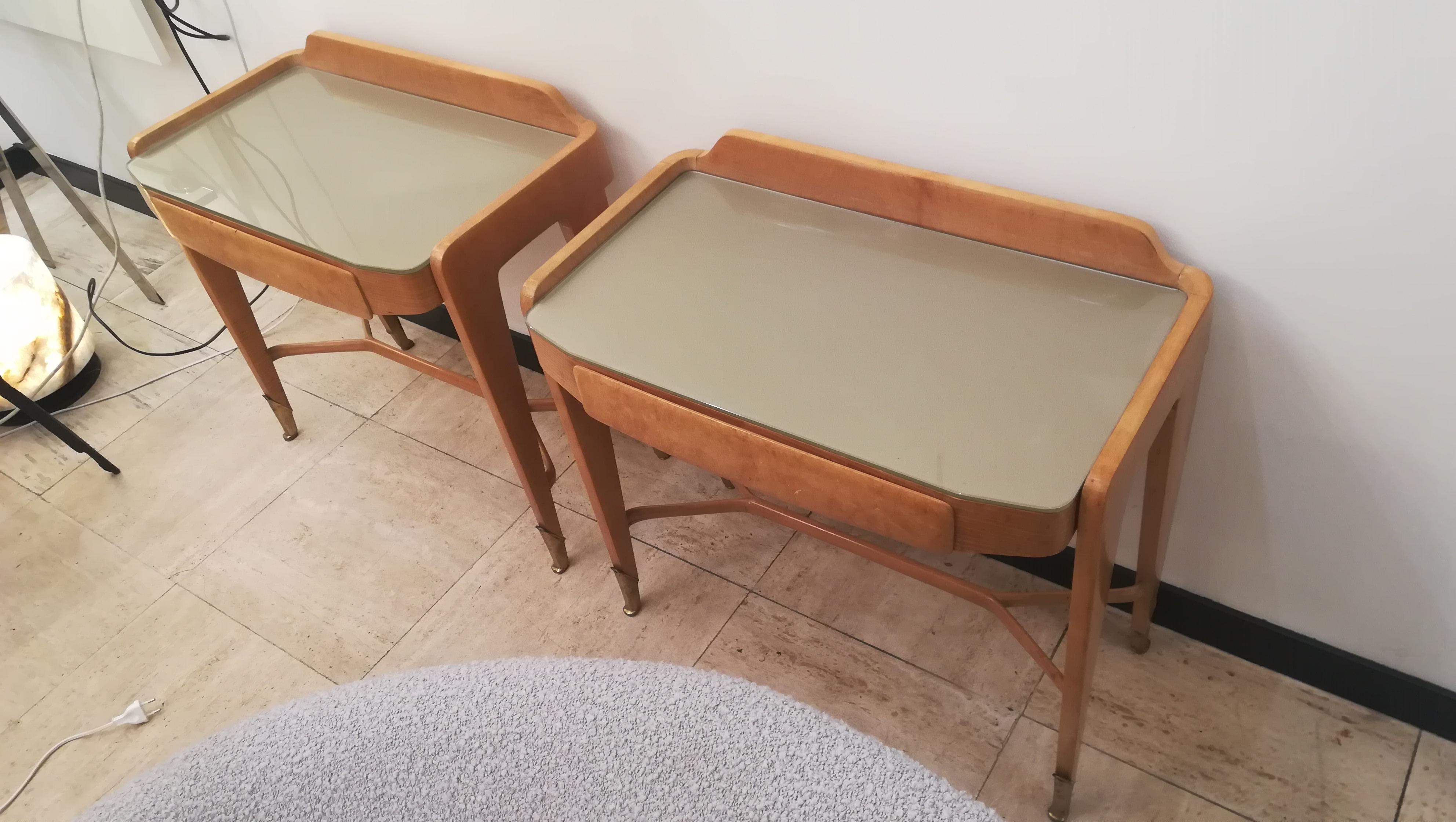 Glass Pair of Bedsides or End Tables in Wood, circa 1950