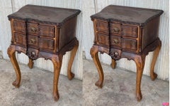 Bedsides Tables with Carved Drawers and Cabriole Legs, France