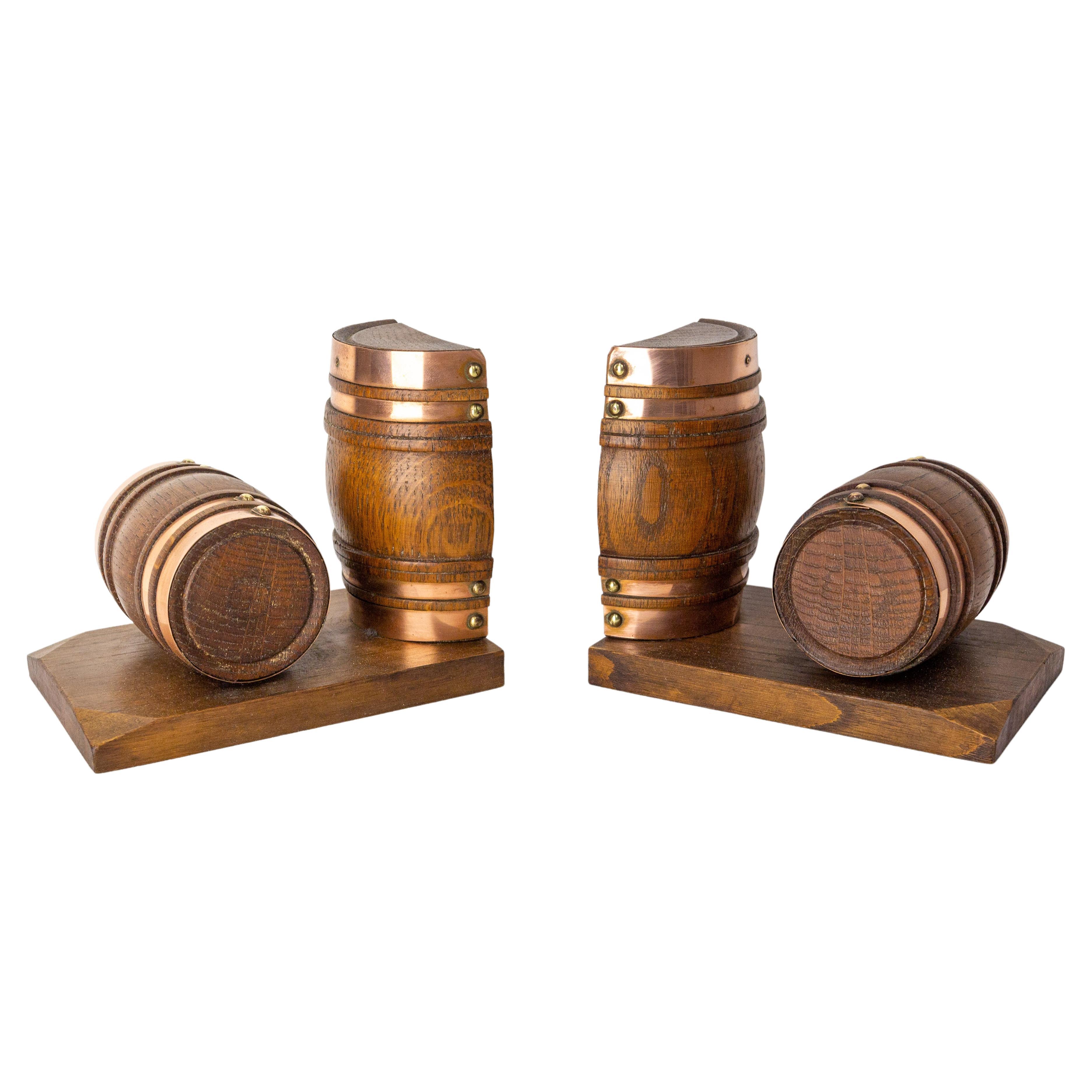 Pair of Beech and Copper Barrel Bookends, France, circa 1940 For Sale
