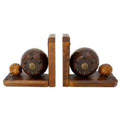 Pair of Beech and Metal Bookends, France, circa 1940