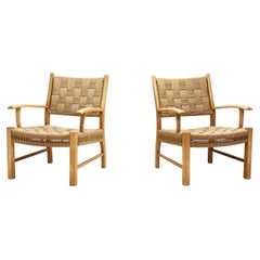 Pair of Beech and Papercord Armchairs by Frits Schlegel (Attr.), Denmark ca 1940