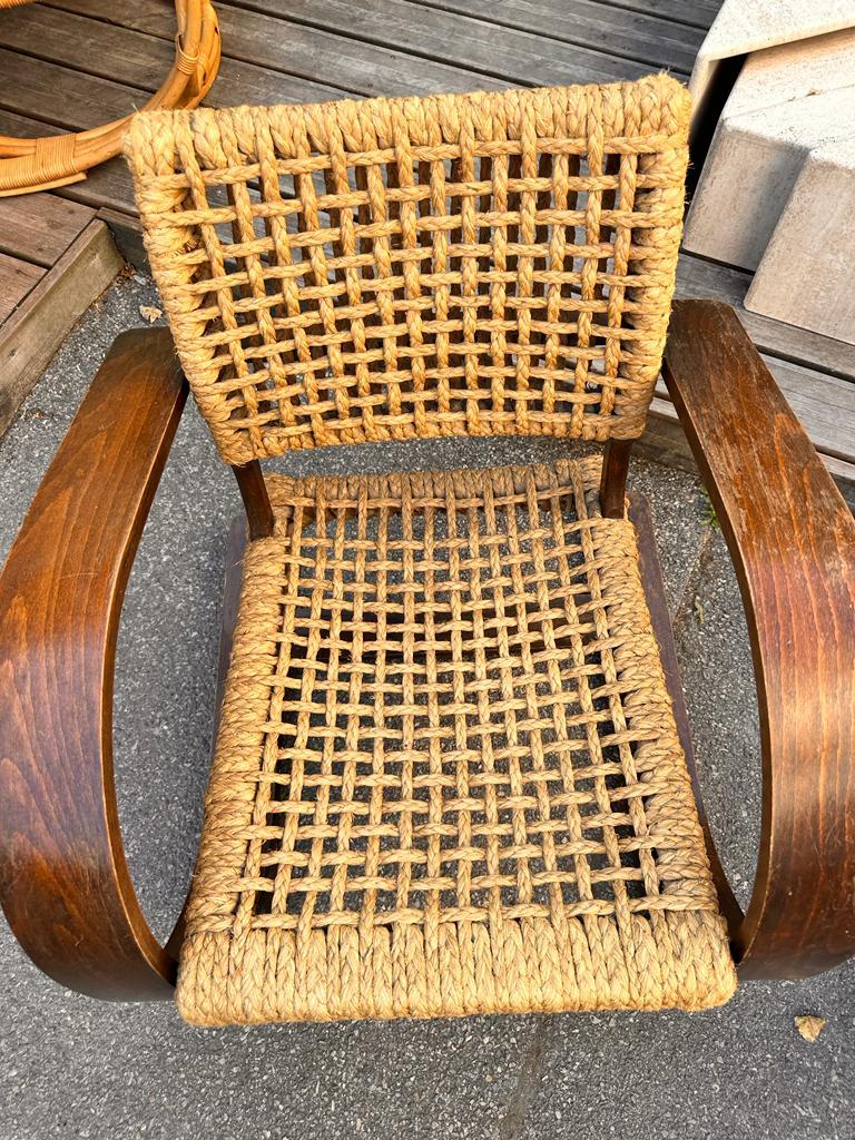 Pair of beech and rope armchairs by Audoux Minet  In Good Condition In Isle Sur Sorgue, FR