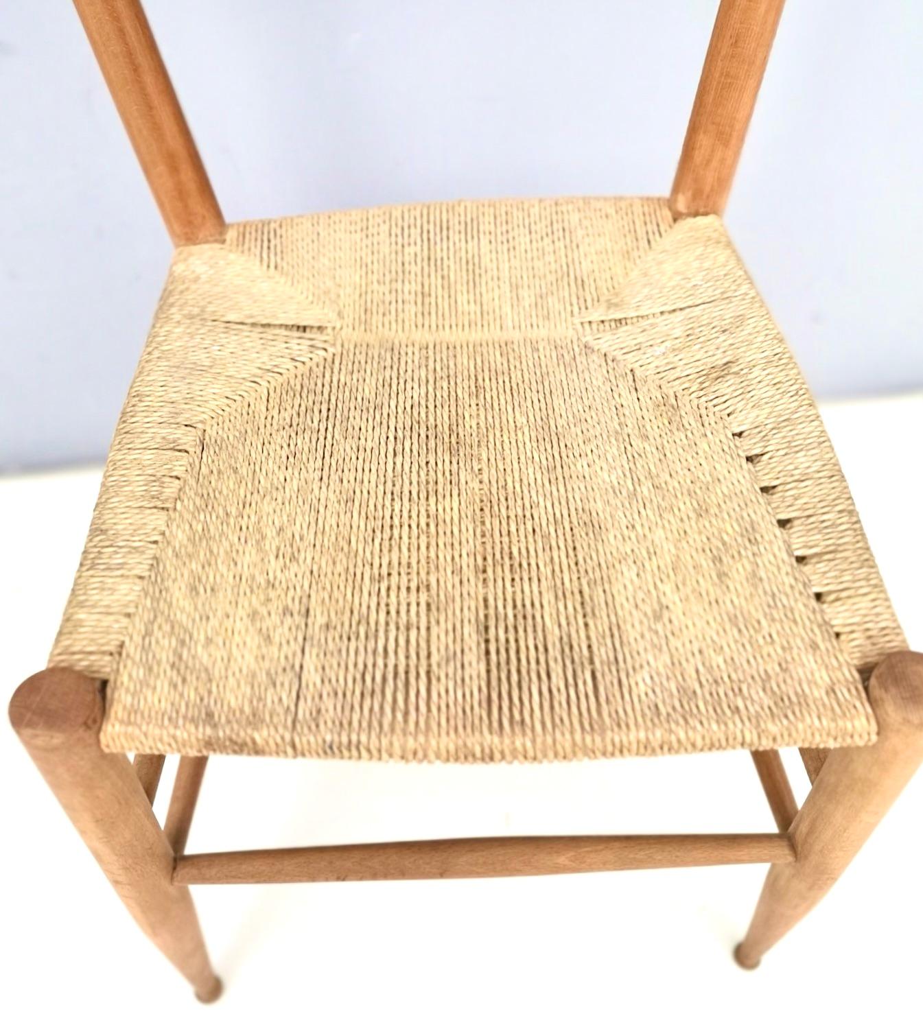 Pair of Vintage Beech and Wicker Chiavarine Chairs with Slatted Backrest, Italy 4