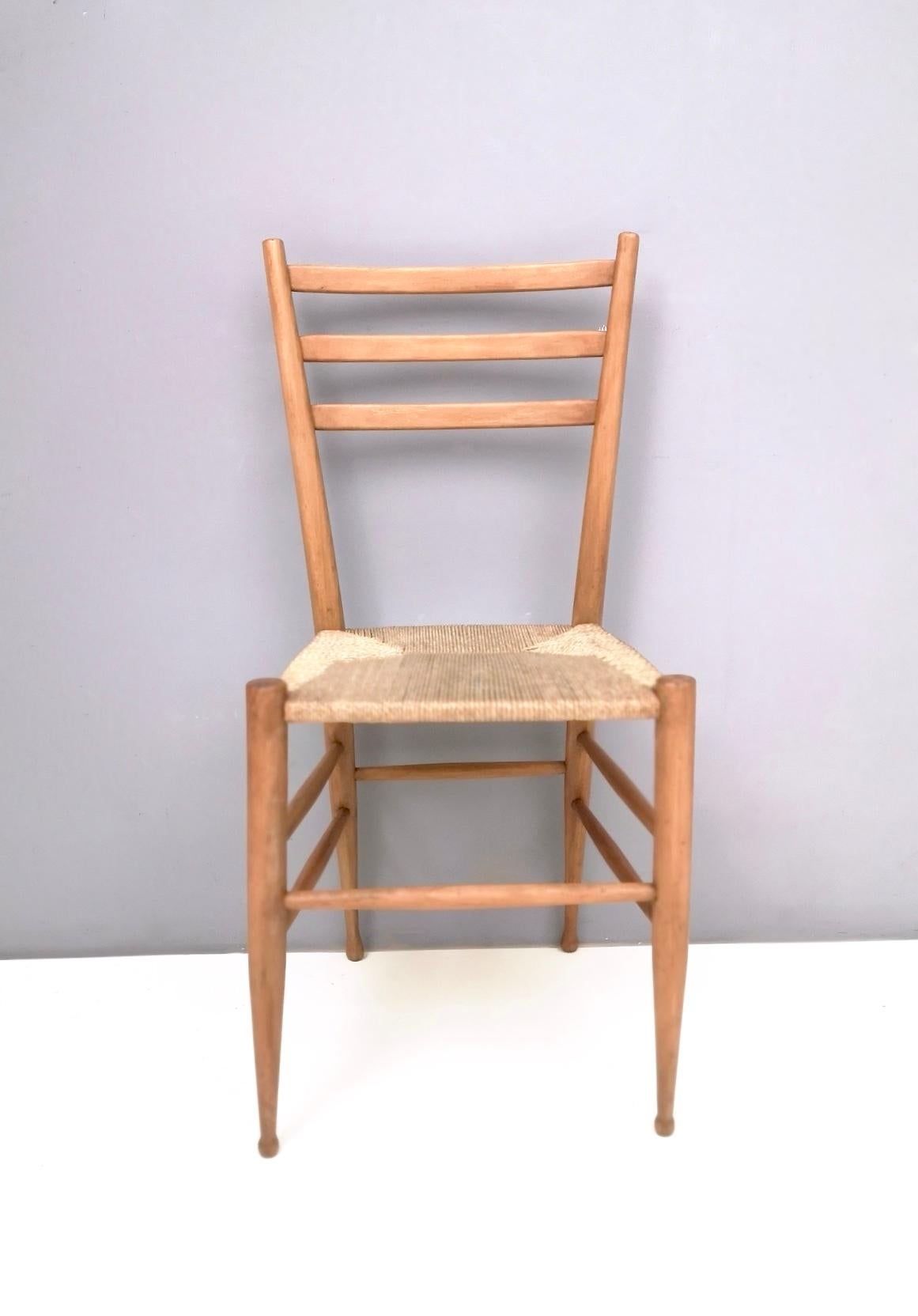 Italian Pair of Vintage Beech and Wicker Chiavarine Chairs with Slatted Backrest, Italy