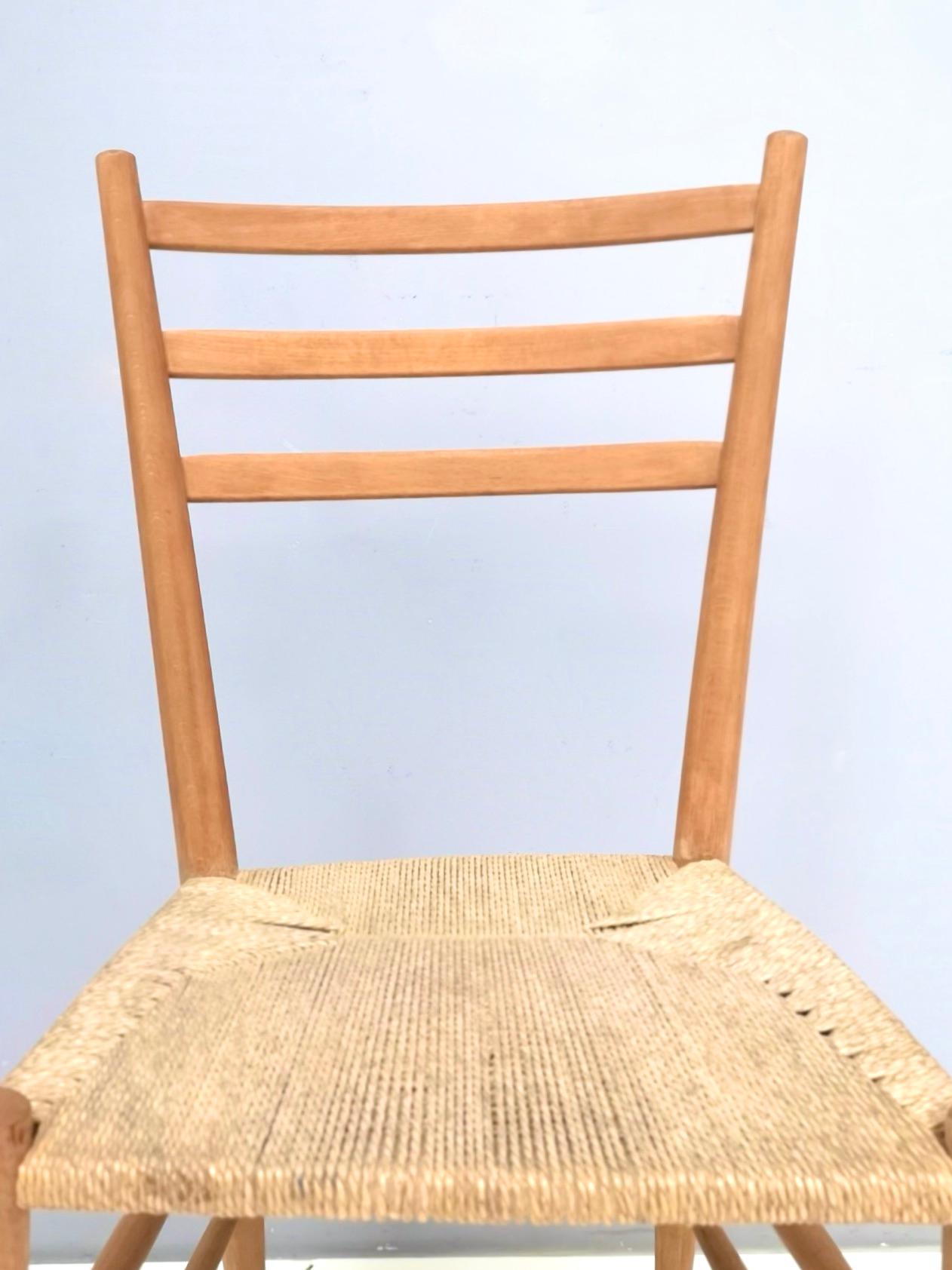 Pair of Vintage Beech and Wicker Chiavarine Chairs with Slatted Backrest, Italy For Sale 3