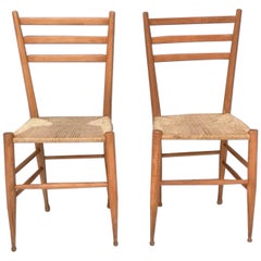 Pair of Beech Chiavarine Chairs with a Slatted Backrest, Italy