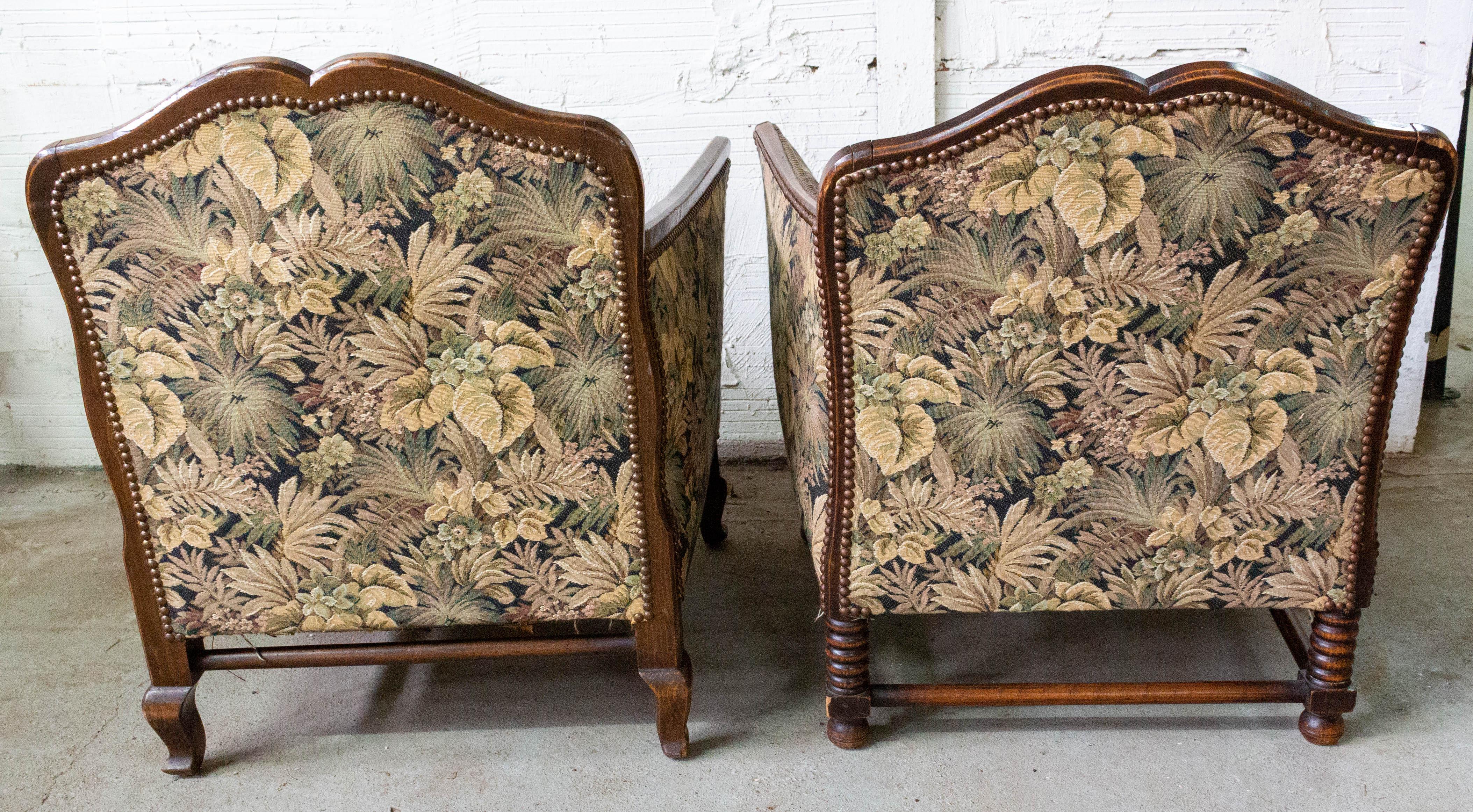 Fabric Pair of Beech Armchairs French, to Be Re-Upholstered Early 20th Century For Sale