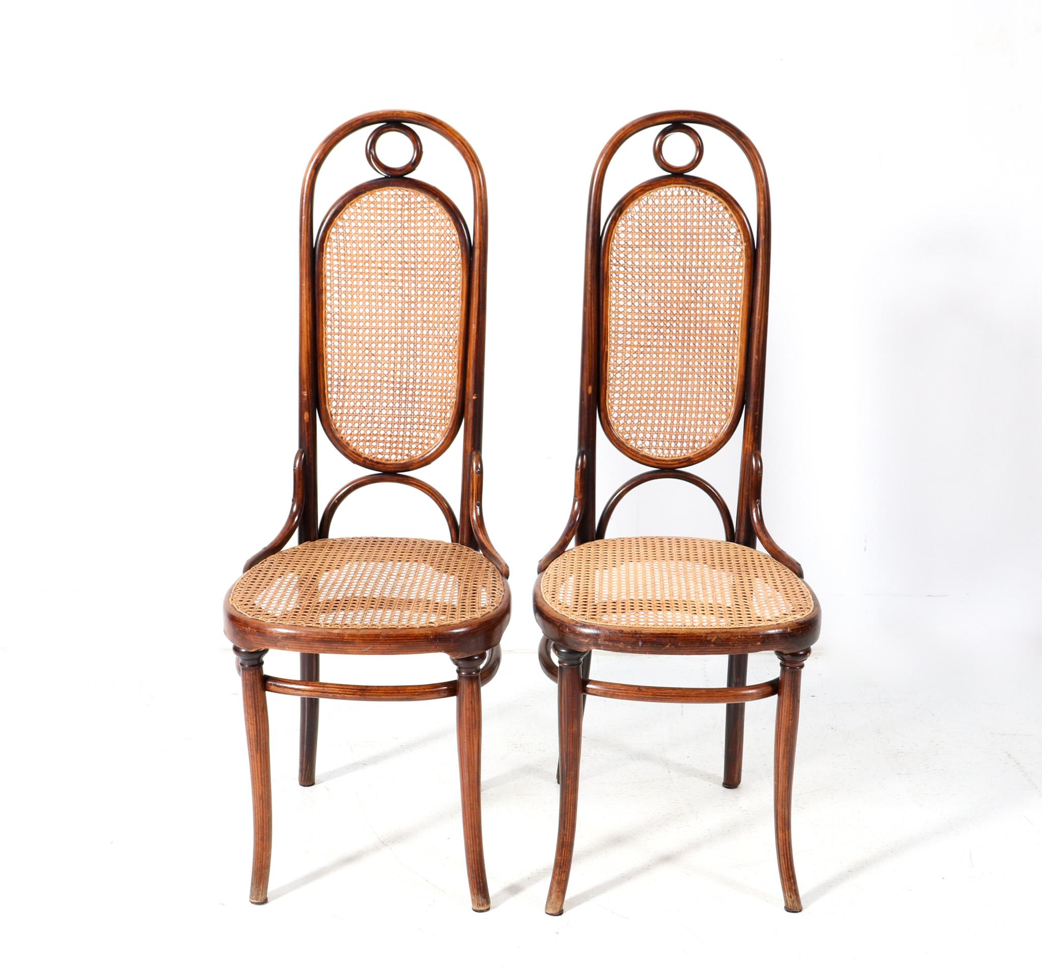 Late 19th Century Pair of Beech Art Nouveau High Back Chairs Model 17 by Michael Thonet, 1890s For Sale