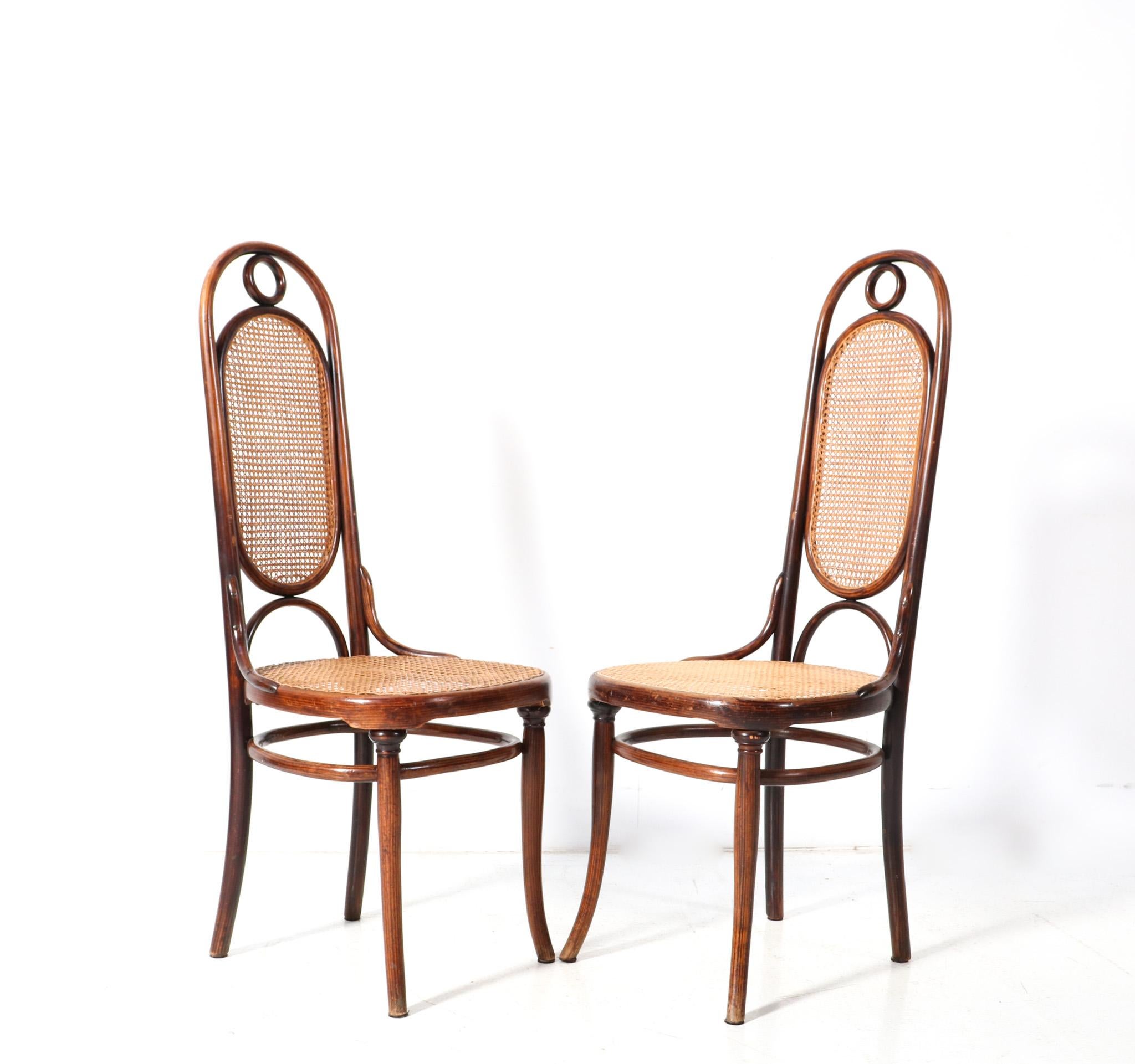 Pair of Beech Art Nouveau High Back Chairs Model 17 by Michael Thonet, 1890s For Sale 1