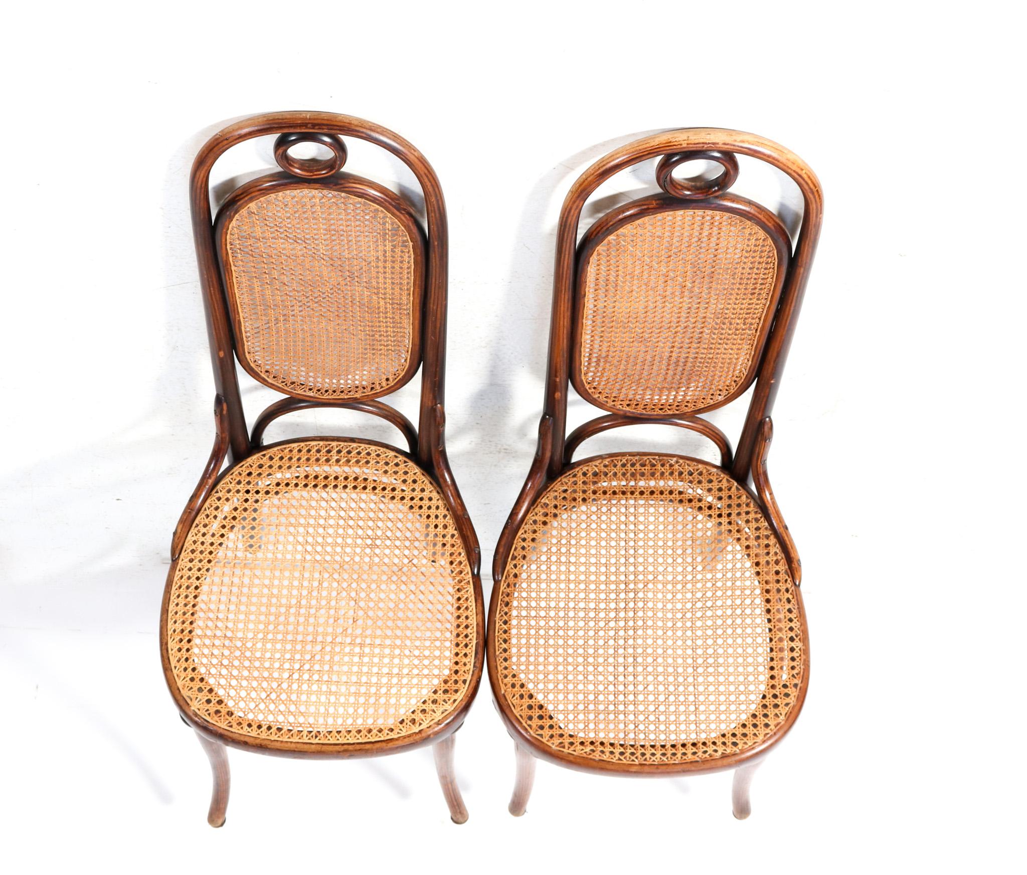 Hêtre Paire de chaises Art Nouveau à haut dossier en hêtre modèle 17 de Michael Thonet, années 1890 en vente