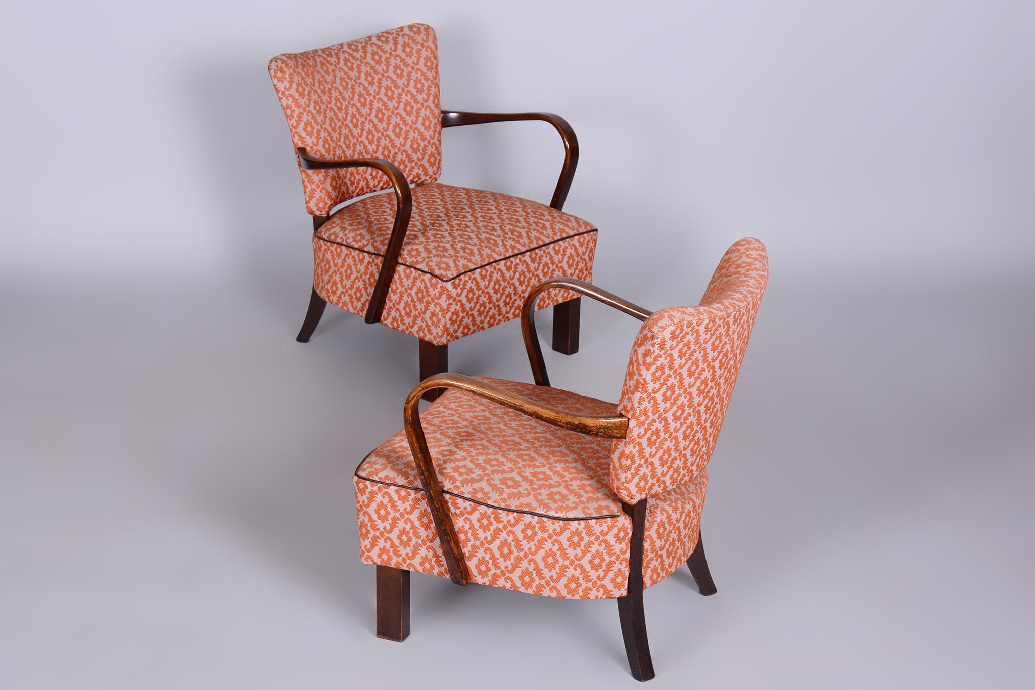 Pair of Beech Art Deco Armchairs Made in 1930s, Czechia, Revived Polish For Sale 5