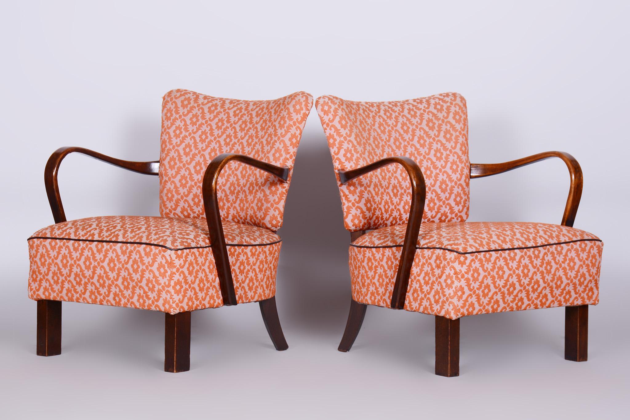 Pair of Beech Art Deco Armchairs Made in 1930s, Czechia, Revived Polish In Good Condition For Sale In Horomerice, CZ