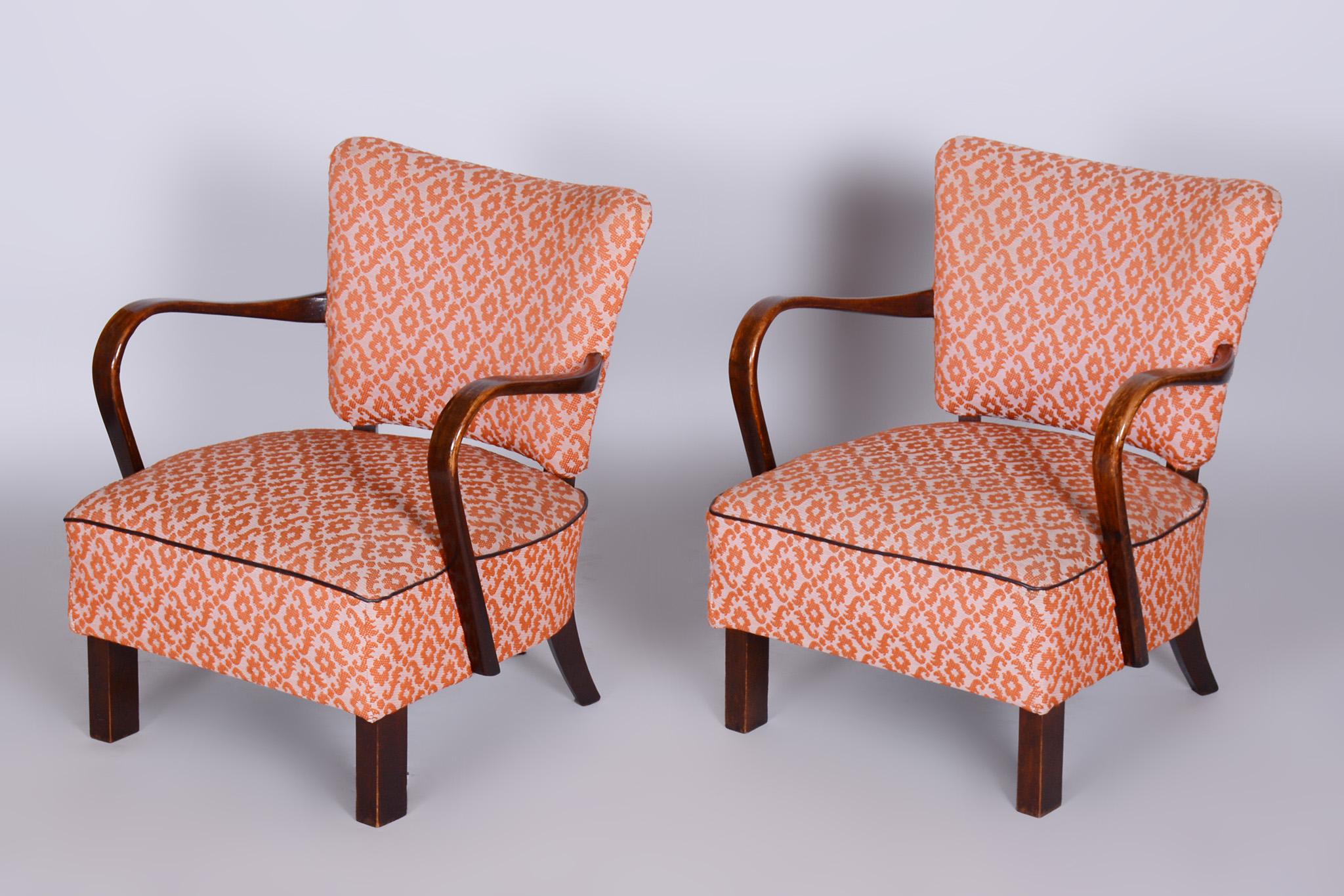 Pair of Beech Art Deco Armchairs Made in 1930s, Czechia, Revived Polish For Sale 4
