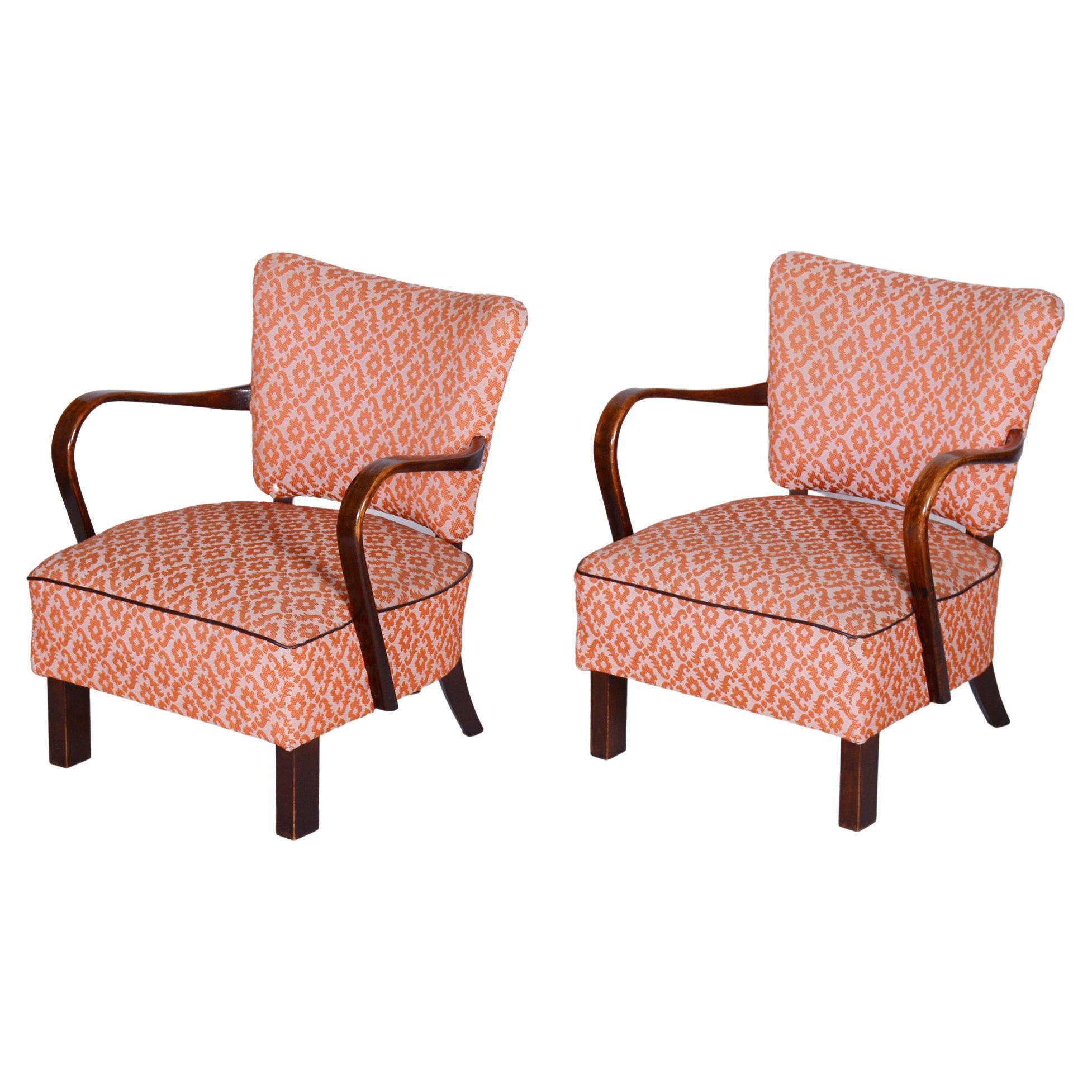 Pair of Beech Art Deco Armchairs Made in 1930s, Czechia, Revived Polish