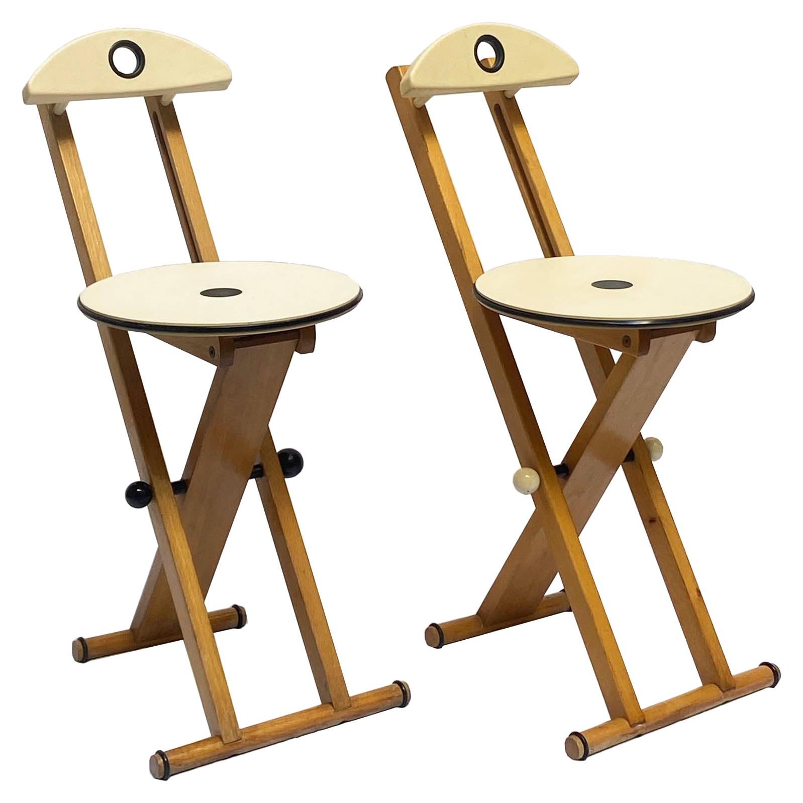 Pair of Beech Folding Chairs, Italy, 1980s